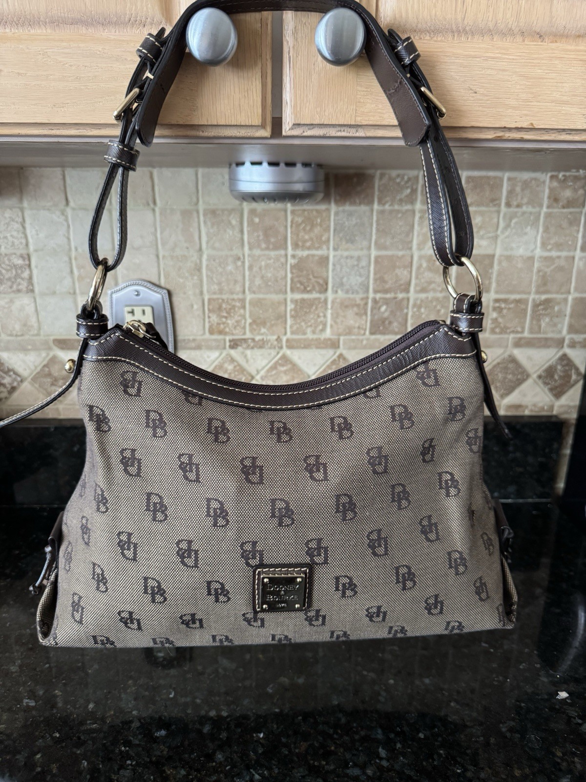 Dooney & Bourke Gretta Hobo Shoulder Handbag Large Satchel Purse Brown Canvas