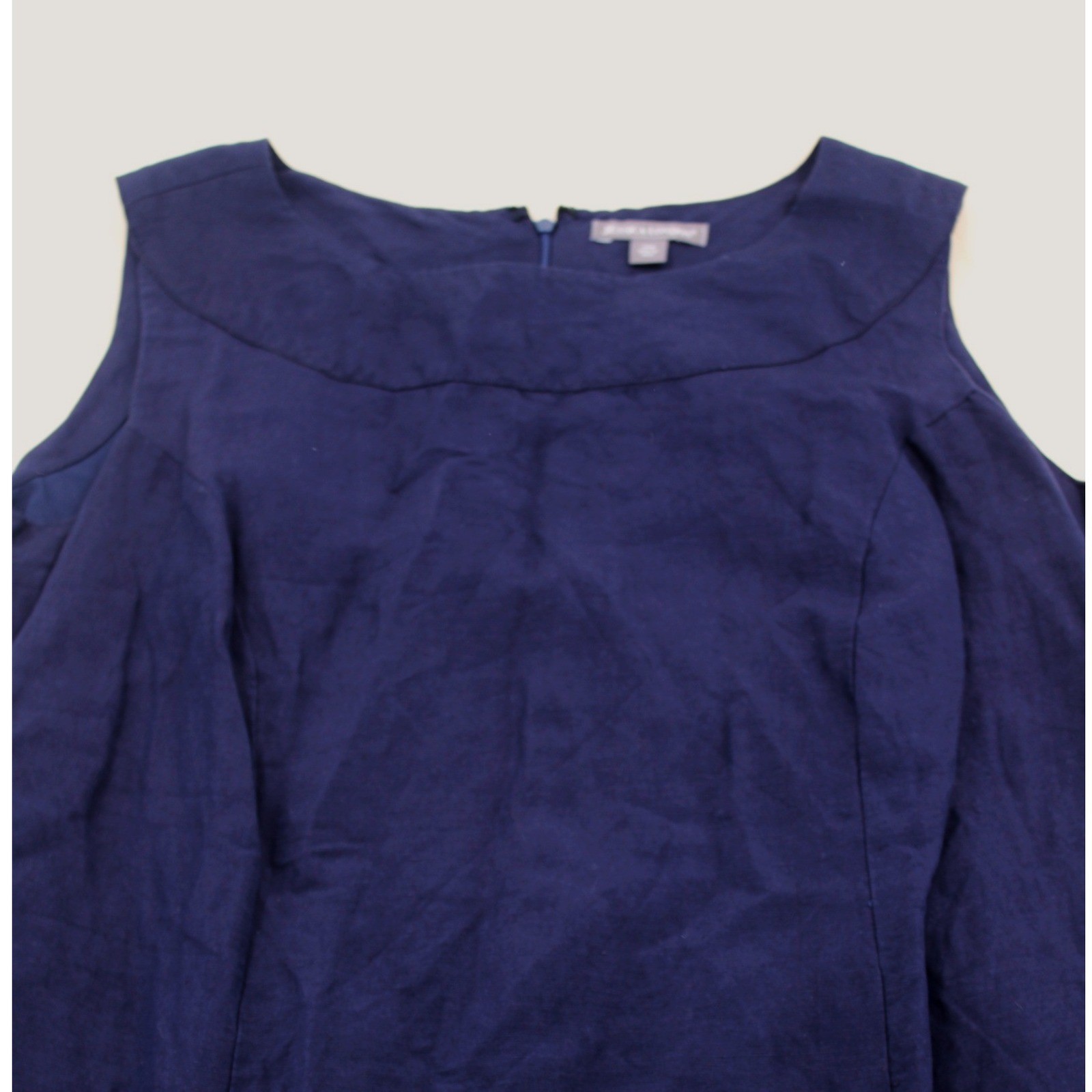 Wms Plus Size Sleeveless Linen Shell 20W Navy Blue Boat Neck Coastal Grandma