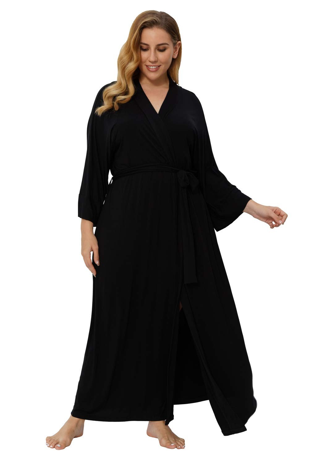 Womens Plus Size Maternity Delivery Robes – Long Kimono Bathrobe, Black 4X