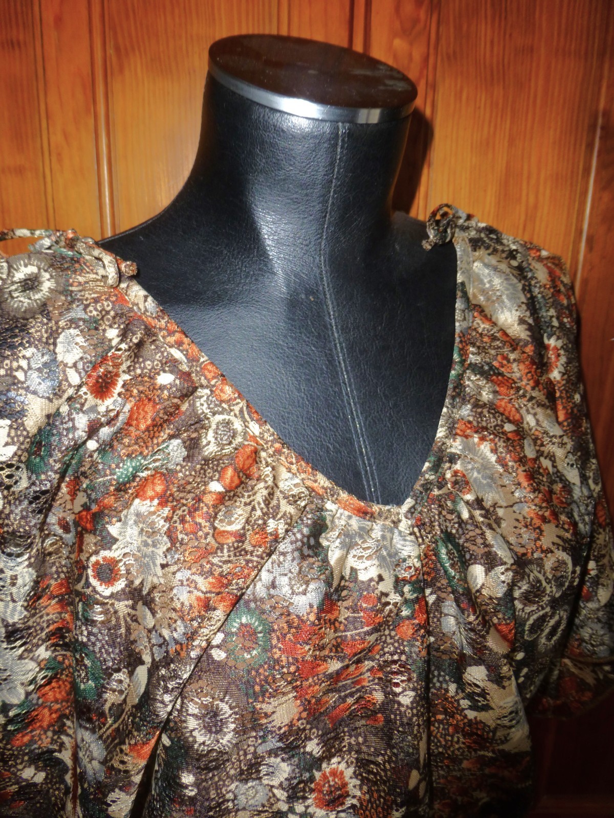 VTG 70’s Silky Jersey knit Caramel Brown Cape Lace boho Belted Fit Flare DRESS