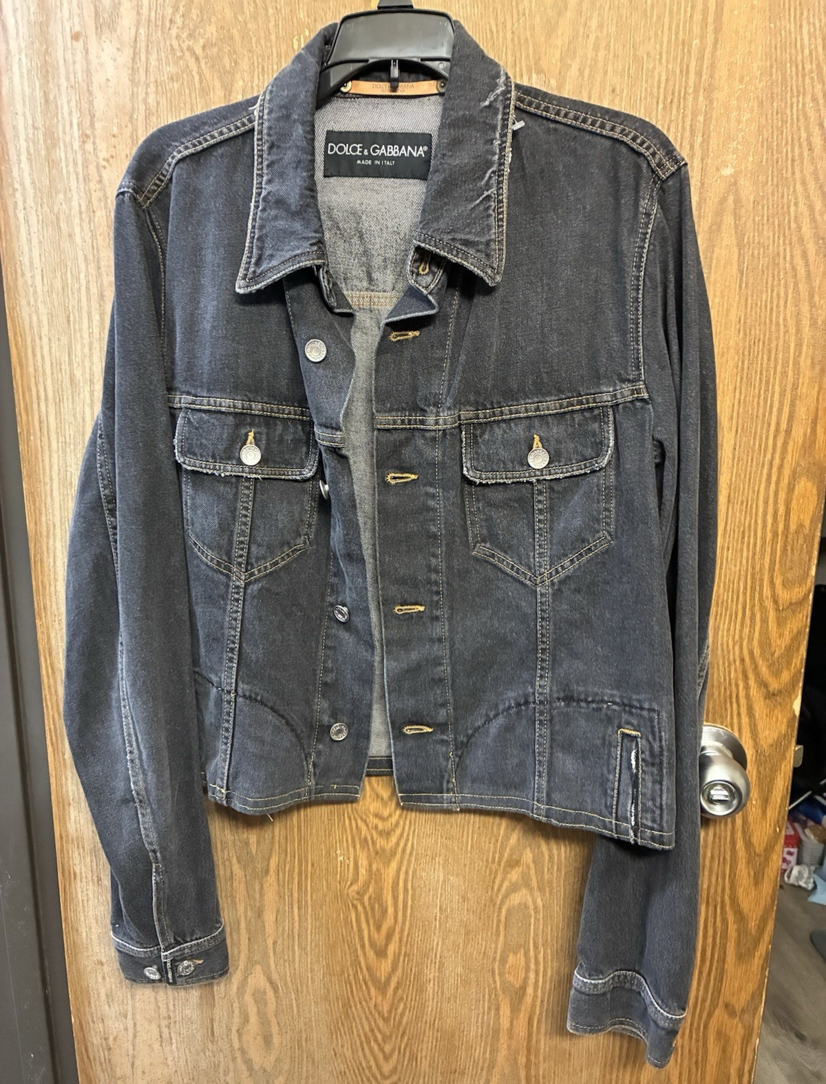 Dolce & Gabbana Men’s Black Button Front Denim Jacket Point Collar Size L