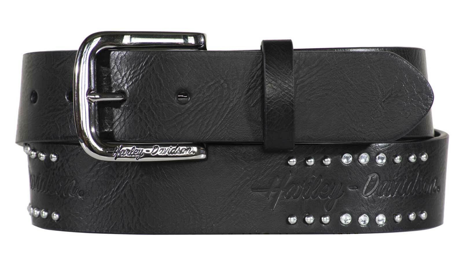 Harley-Davidson Women’s Rockers Rhinestones Genuine Leather Belt – Black
