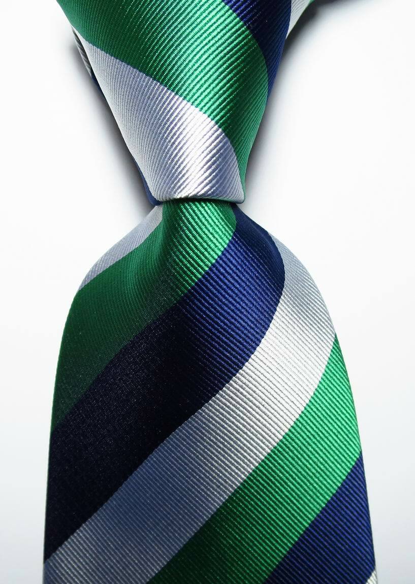 New Classic Striped Blue Green White JACQUARD WOVEN Silk Men’s Tie Necktie