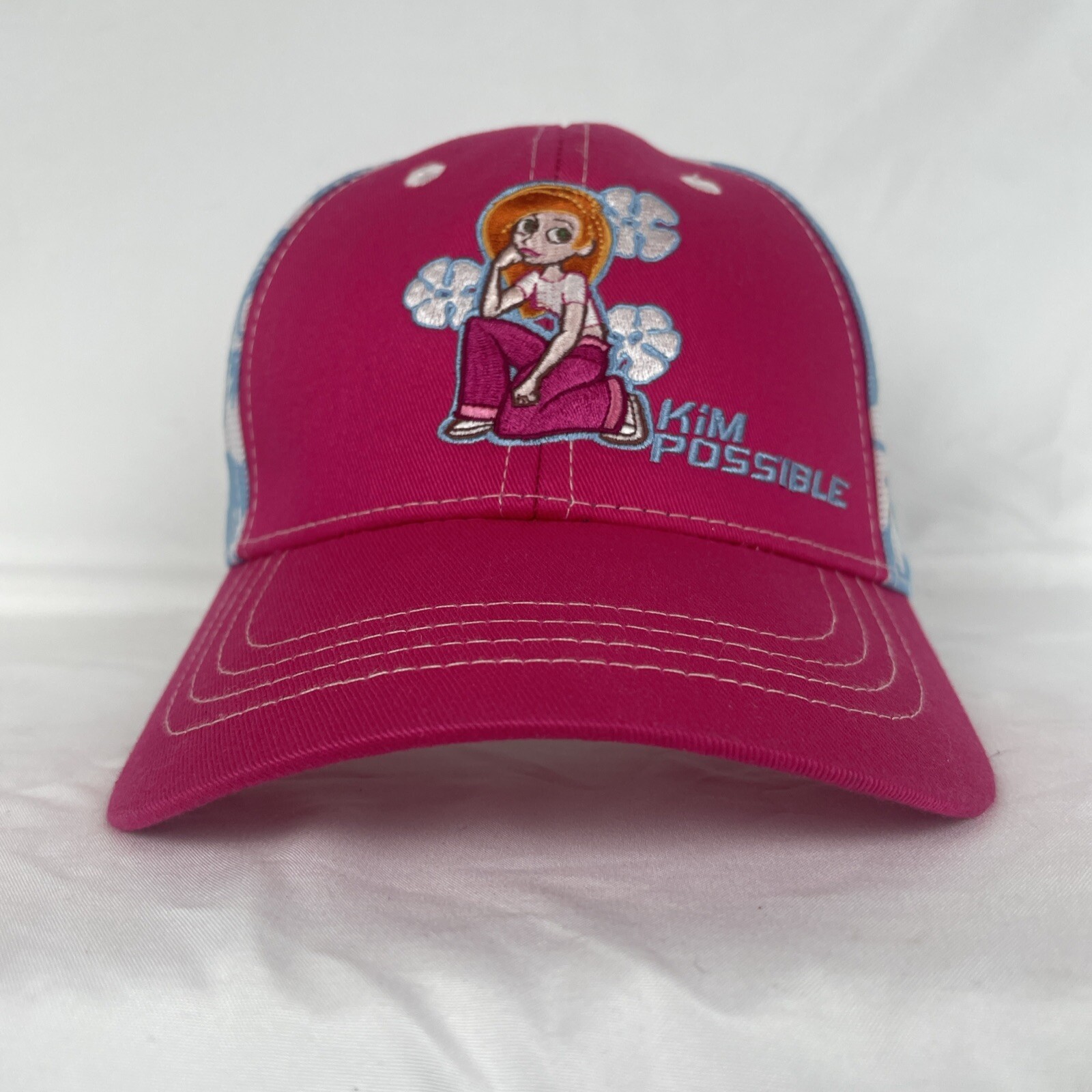 Disney Kim Possible Adjustable Ball Cap Hat Pink Blue White Hibiscus MD/LG