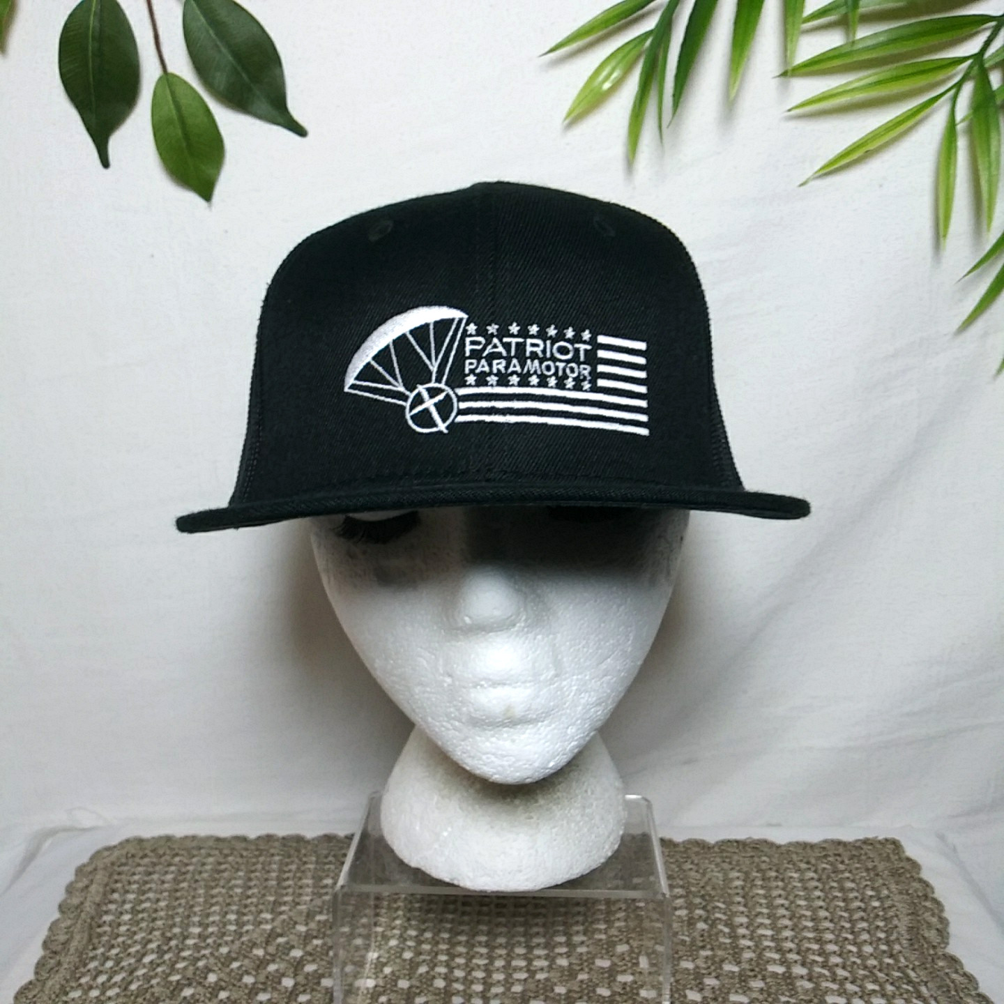 Decky Snapback Hat Patriot Paramotor Mesh Back Black Flat Bill