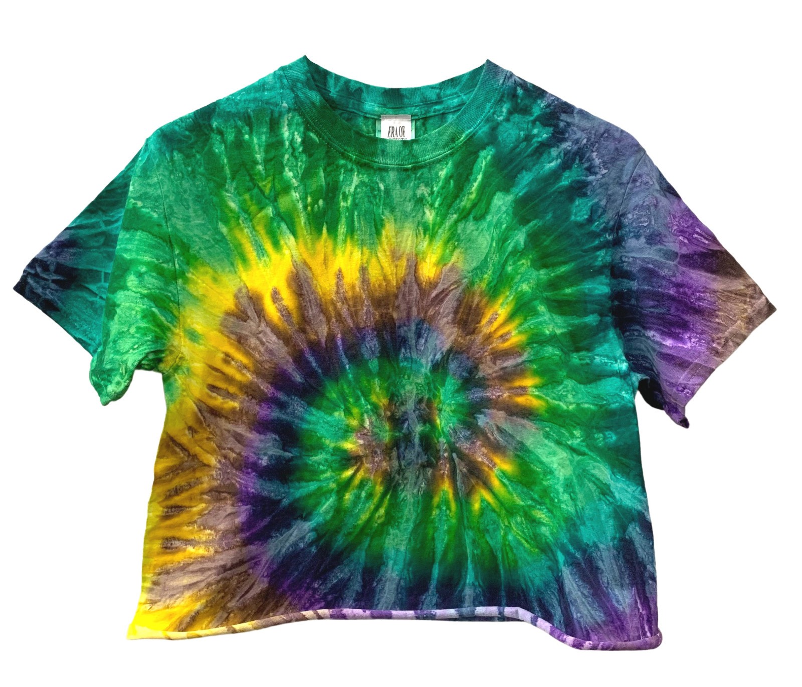 Tie Dye Unisex Cropped Tee, Hand Dyed, Raw Bottom Edge