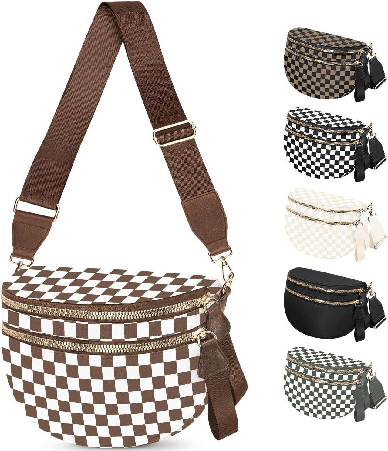 Spacious Nylon Checkered Crossbody Bum Bag for Women, Fashion Checkerboard Fanny
