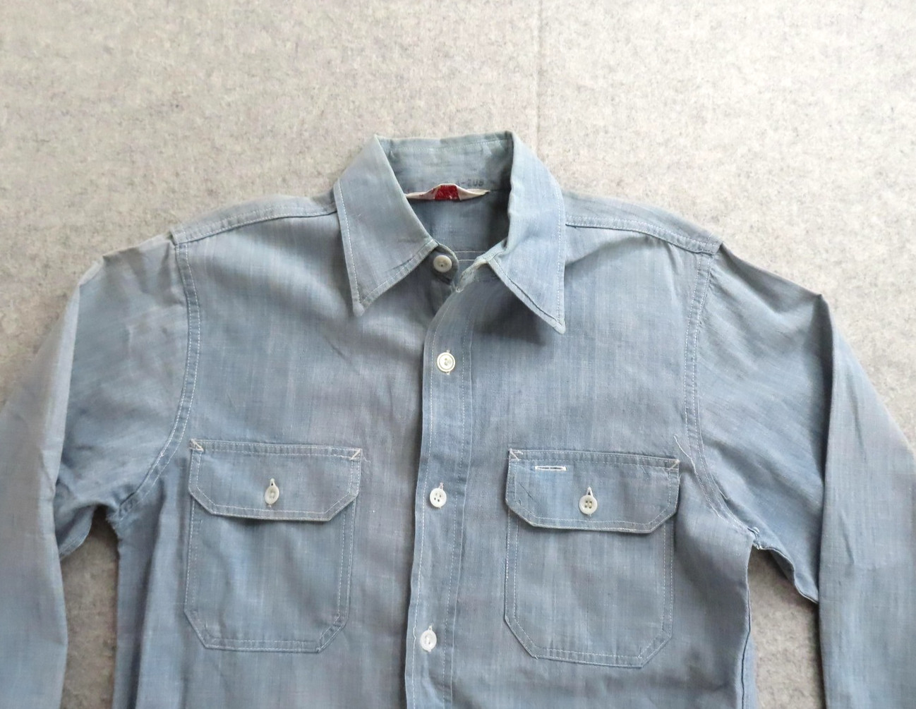 Vintage King Kole Shirt Mens Small Blue Chambray Workwear Made Singapore 50s 60s