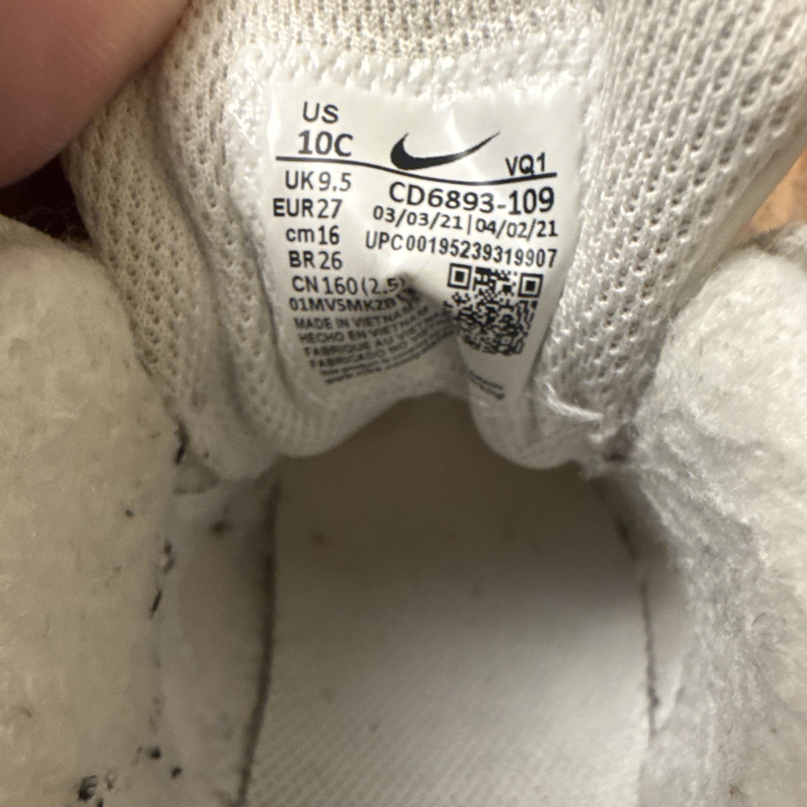Nike Air Max Unisex Kids Sneakers White/Orange/Beige US 10C CD6893-109
