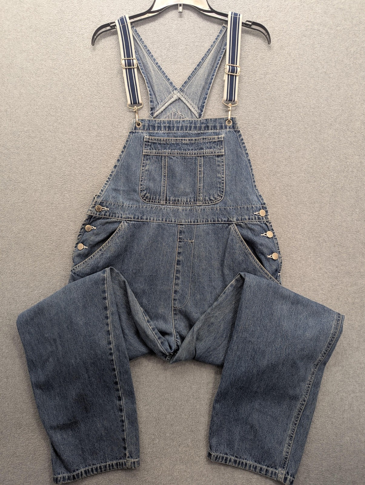 London London Denim Overalls Mens 37×30 Blue Medium Wash Bib Carpenter Workwear