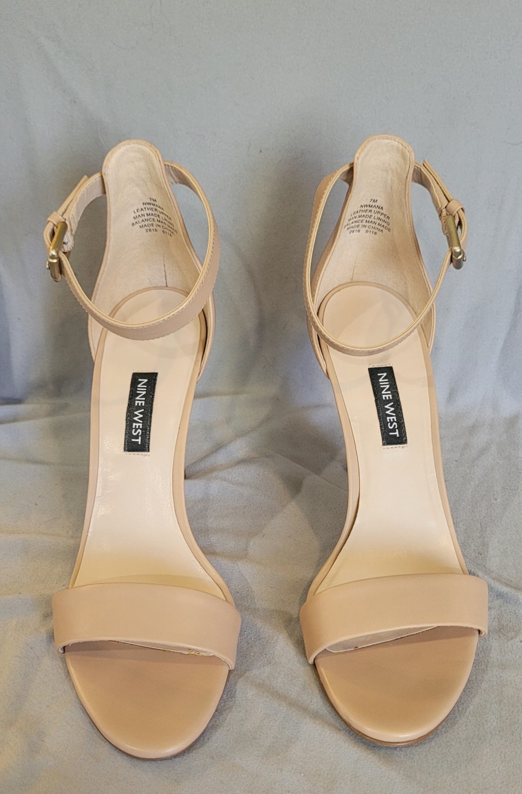 Nine West Women’s Beige Leather Strappy Ankle Strap Open Toe Stiletto Heel 7M