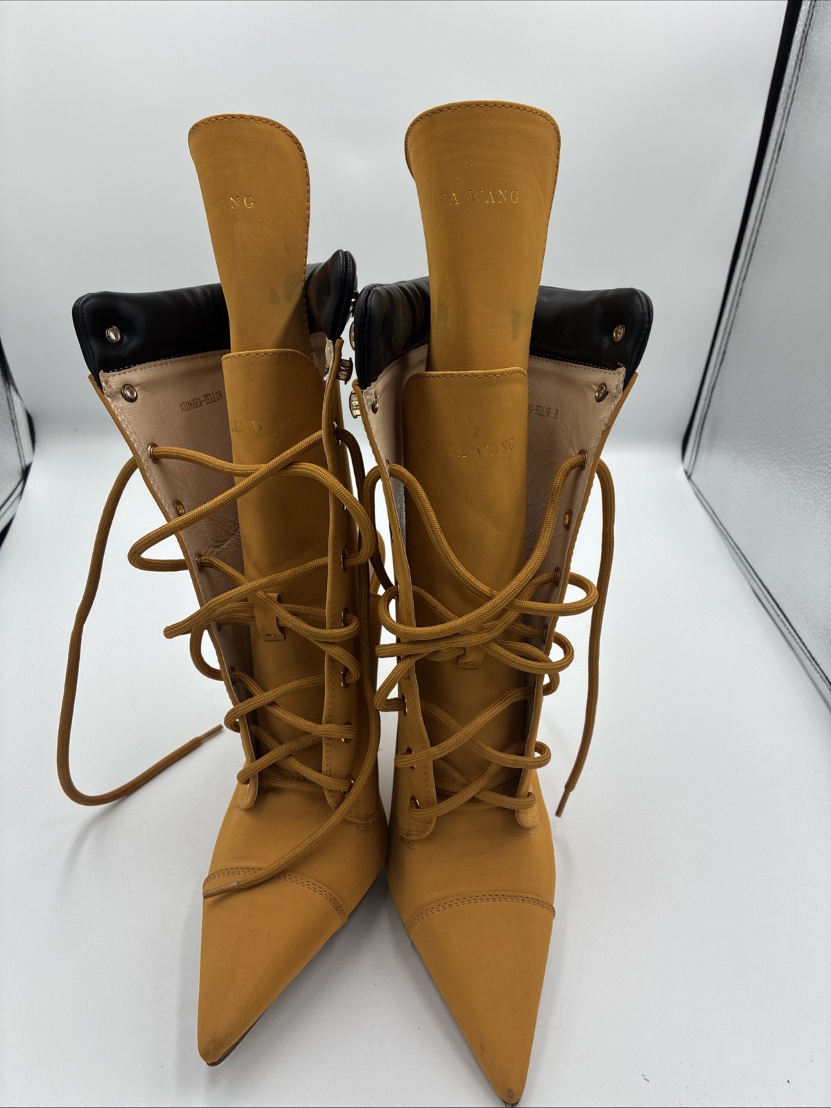 AZALEA WANG YELLOW LACE UP STILETTO BOOTIE SIZE US 8