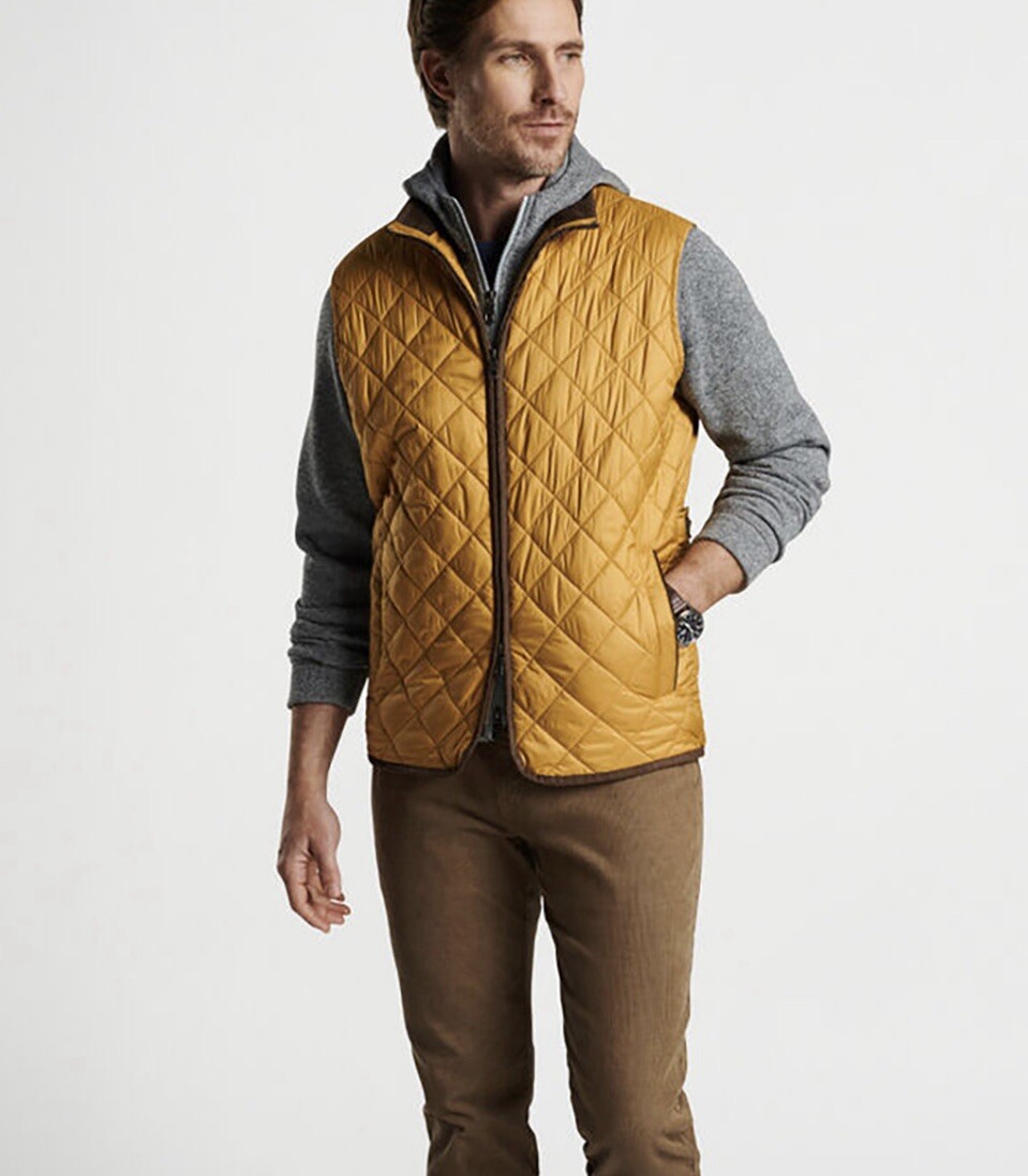 Peter Millar Crown Essex Full Zip Quilted Puffer Vest Jacket Dijon Medium $230