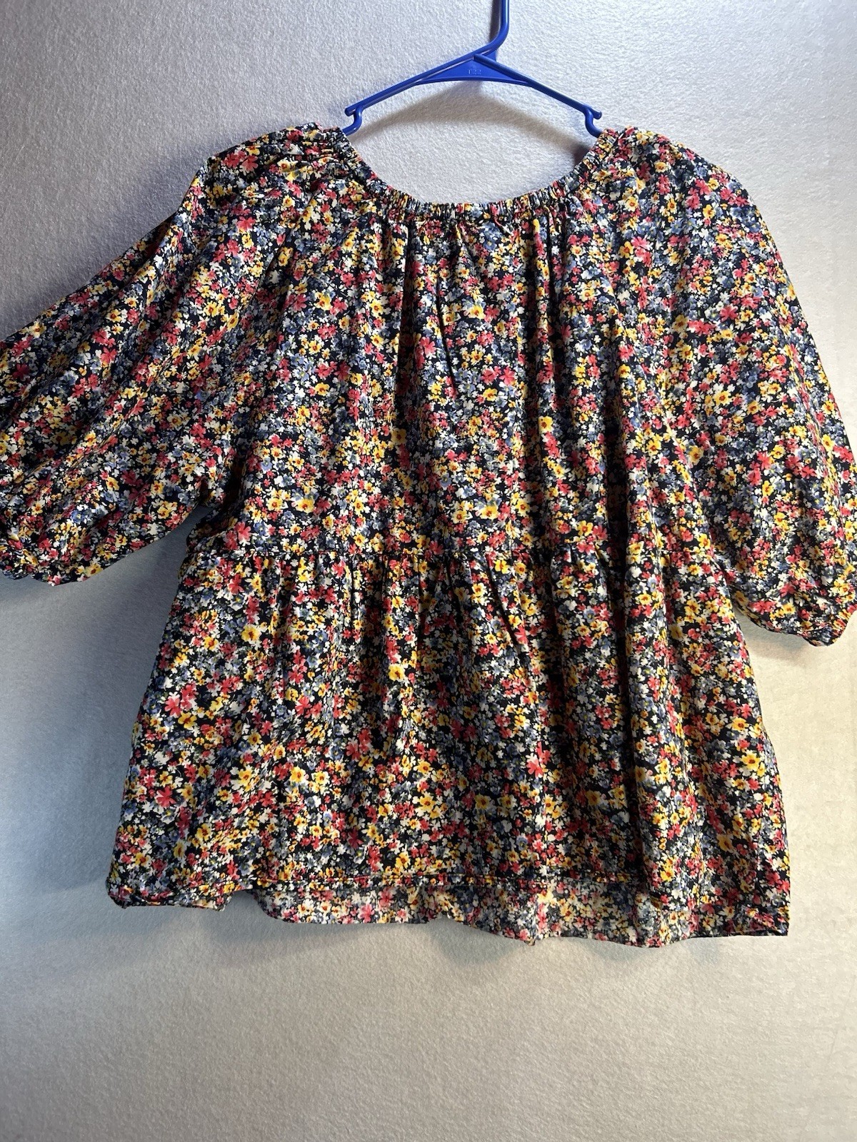Old Navy Women’s L Peasant Blouse Floral Scoop Neck 3/4 Sleeve Cotton Multi