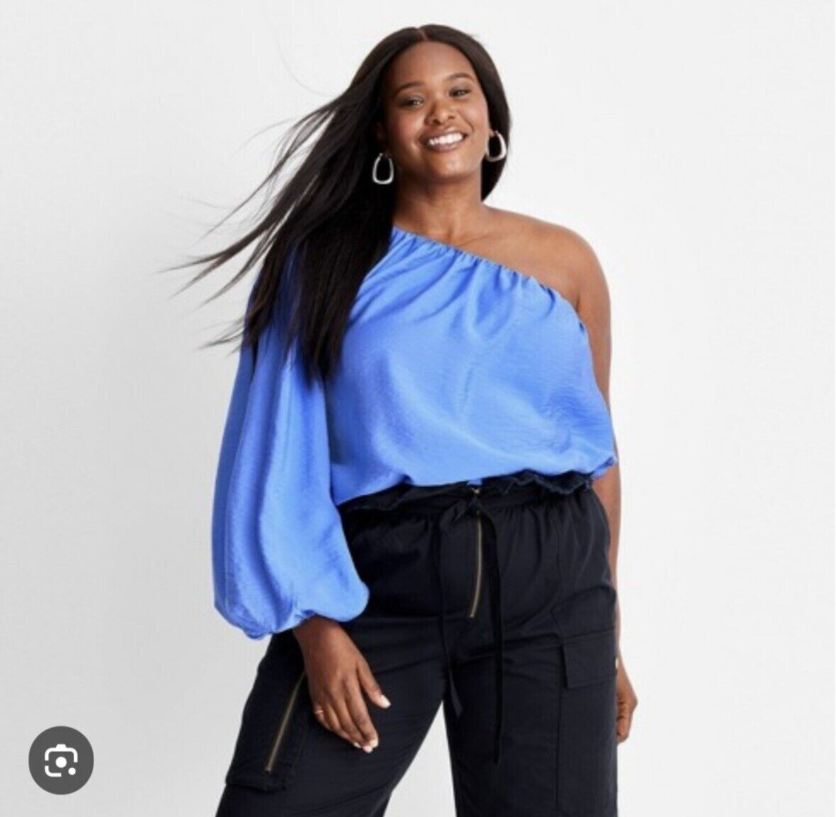 Future Collective Jenny K. Lopez Blue One Shoulder Balloon Sleeve Blouse 2X I2