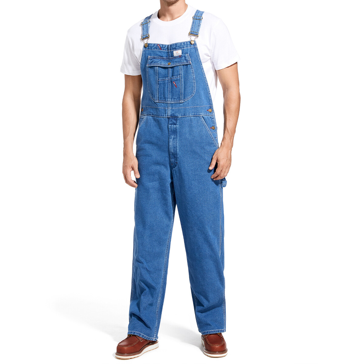 HISEA Men Denim Bib Overall Relaxed Fit Midweight Dungarees Workwear Pocket Jean