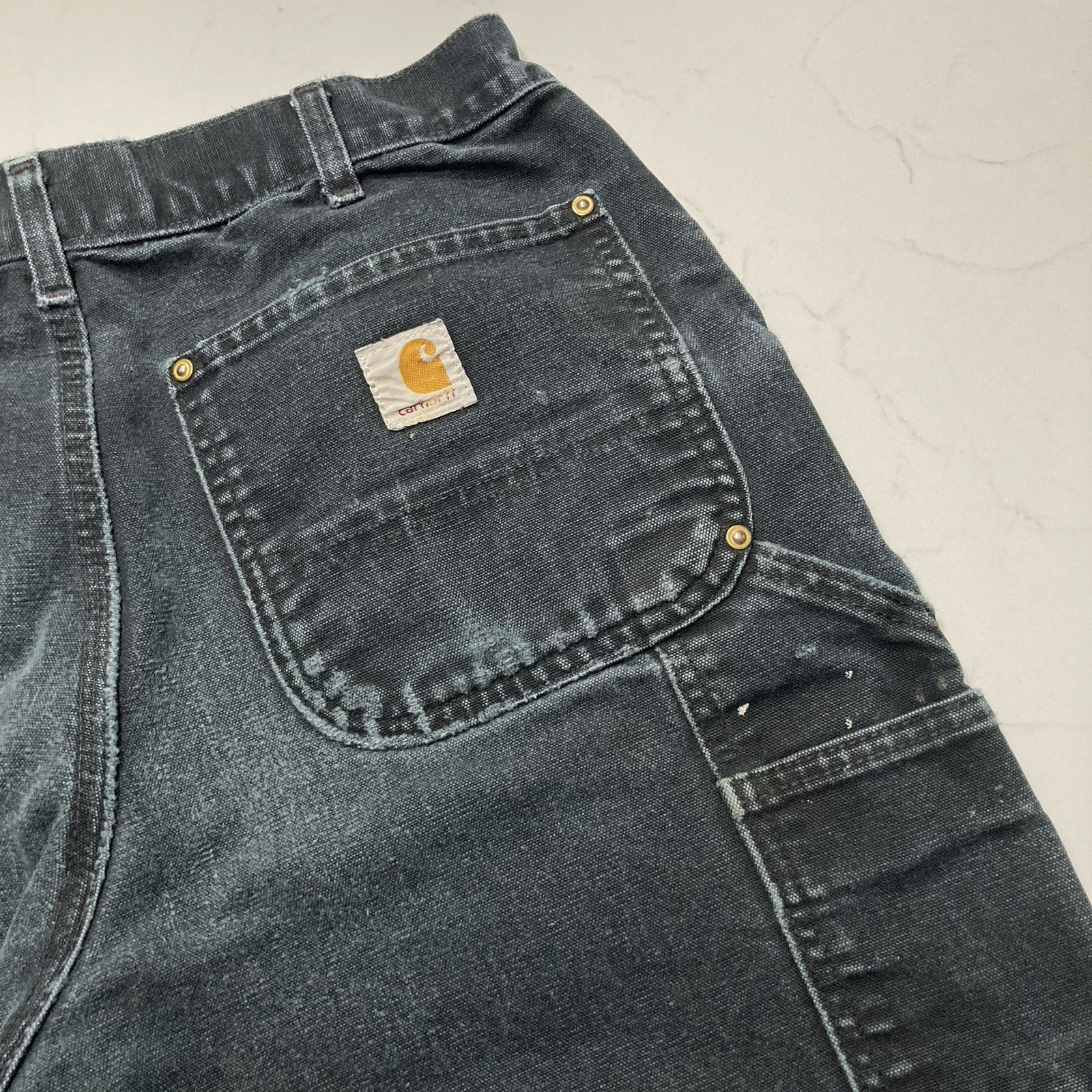 Carhartt B01 BLK Double Knee Work Pants Mens 32×34 (Fits 30×32) Faded Distressed