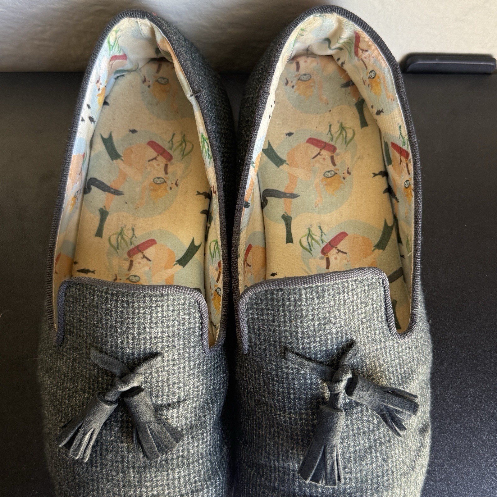 Men’s Slippers Gray Tassel Slip-On Loafer Flats Fabric Upper Round Toe 42.5
