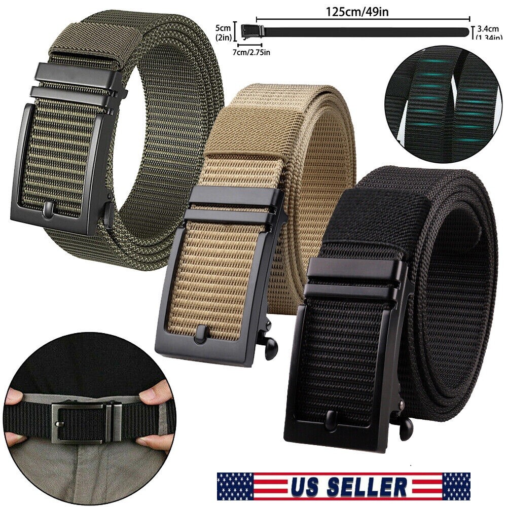 Mens Ratchet Belt 1.3 inch Nylon Web Belts for Men with Automatic Slide Buckle