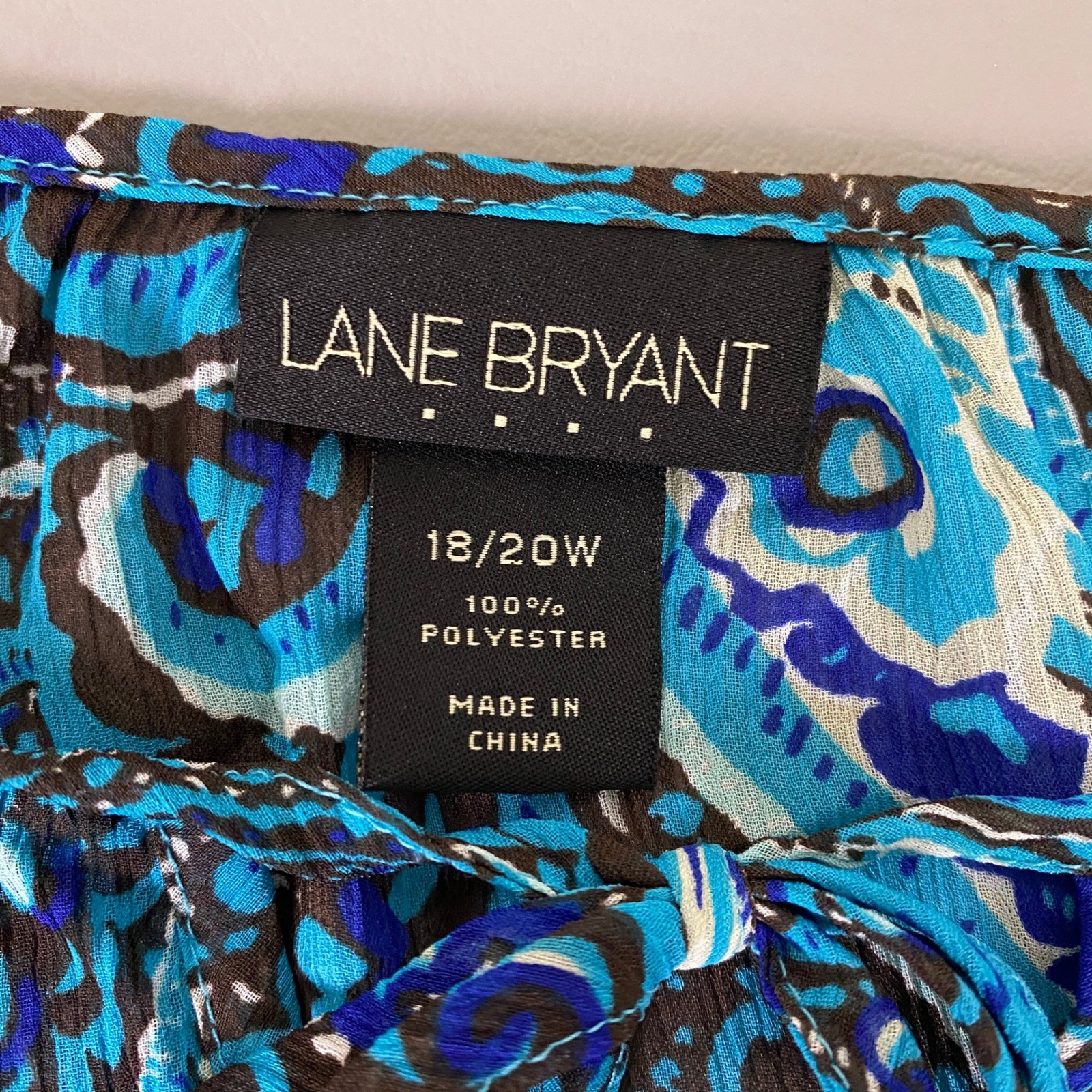 Lane Bryant Blouse Top Women’s 18/20W Blue Paisley Bell Sleeve Chiffon Boho