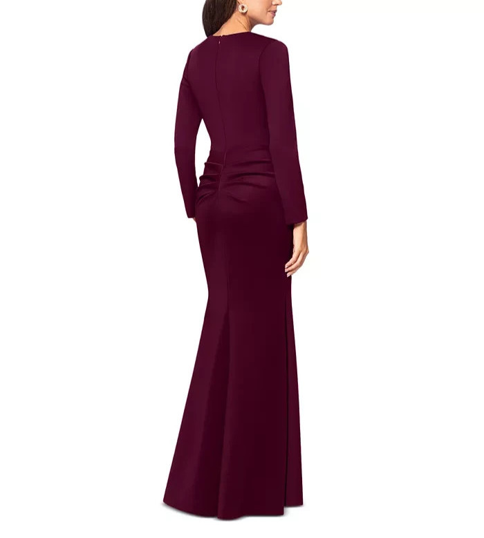 XSCAPE Square-Neck Draped Long-Sleeve Gown MSRP $249