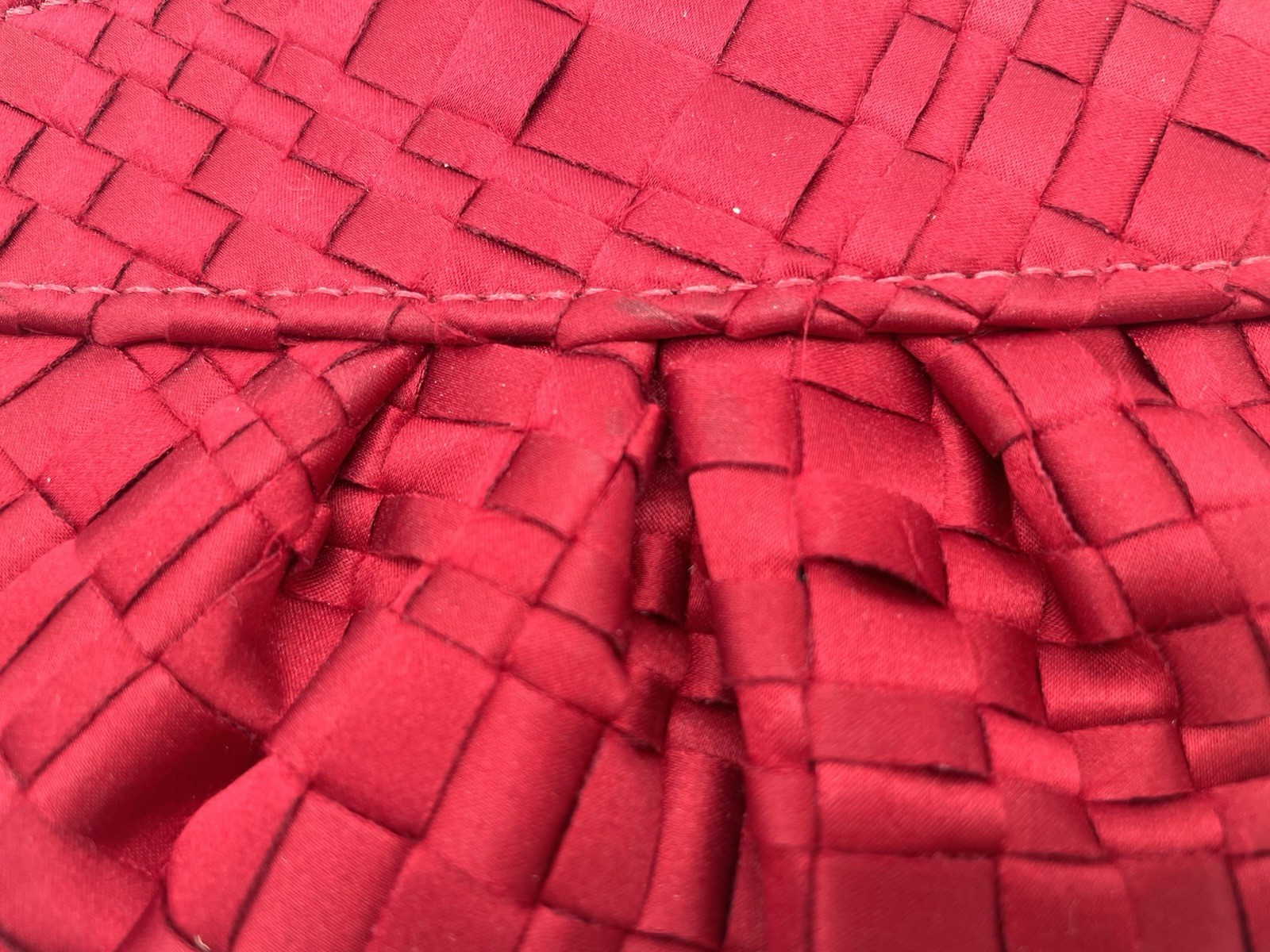 LAUREN MERKIN Ruby Red Satin Woven Small Hinged Clutch SEE FULL DESCRIPTION