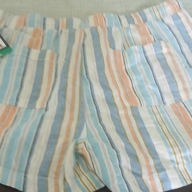 Briggs Women’s Size XL Blue Orange White Stripe&Green Linen Blend Shorts 2 pair