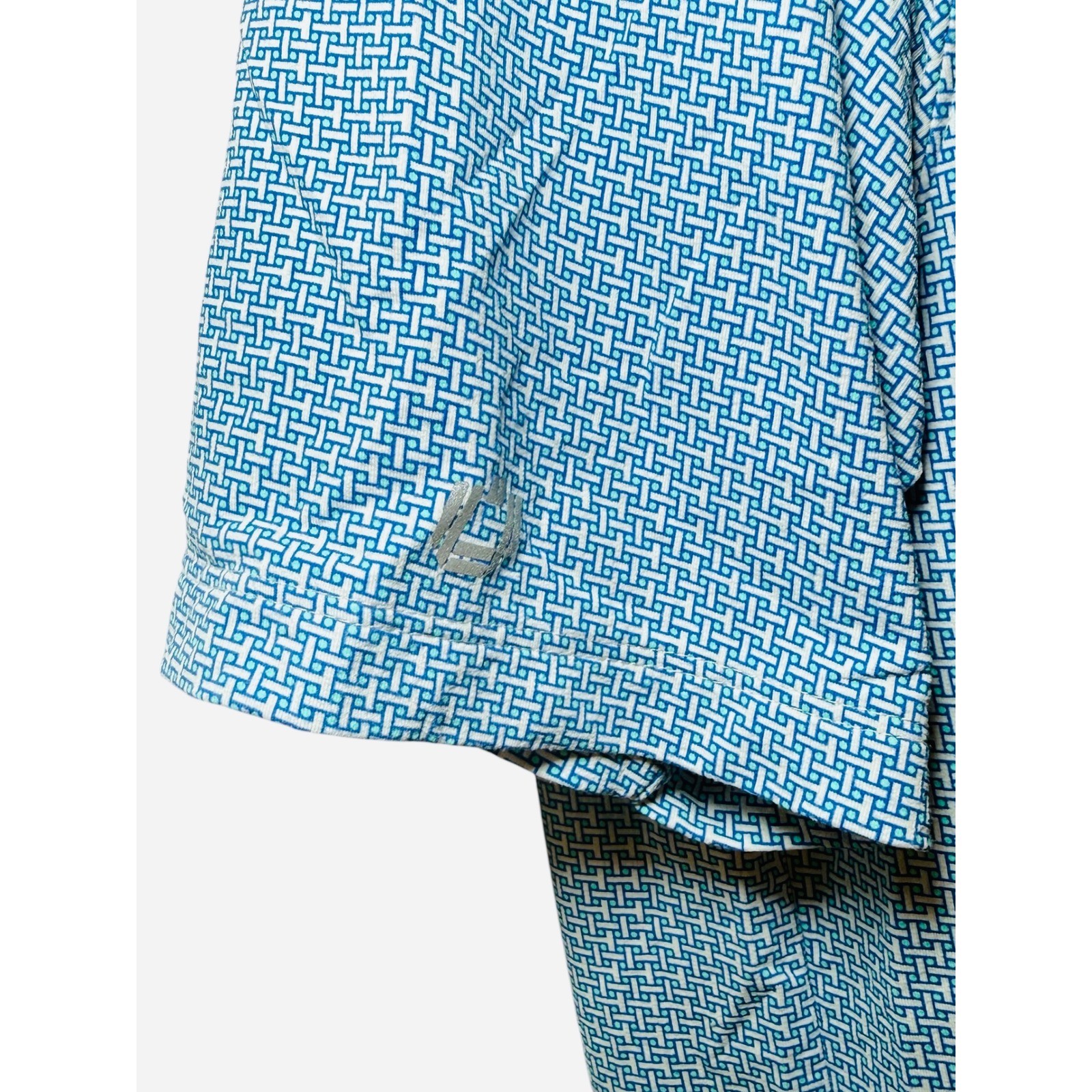 IBKUL Mens Medium Short Sleeve Polo Shirt Blue White Geometric UPF 50 Quick Dry