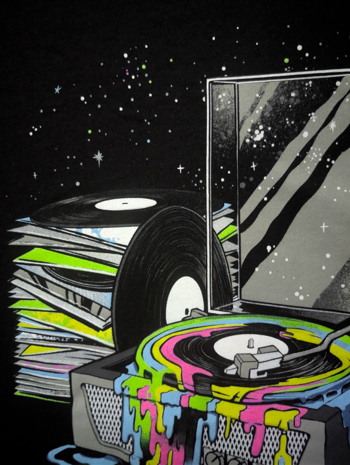 Into The AM Galactic Grooves II 2XL Black UV Reactive Shirt 24.5″ W X 31.5″ L