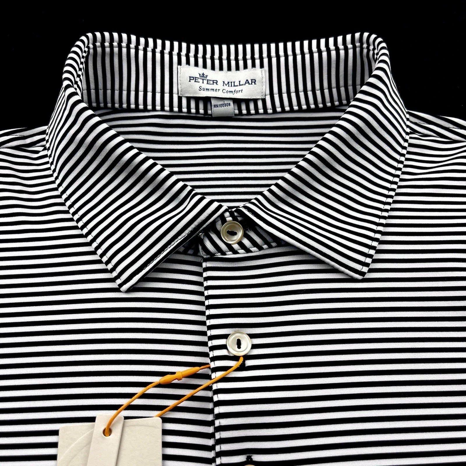 Peter Millar Crown Sport Summer Comfort Performance Striped Polo Black White 2XL