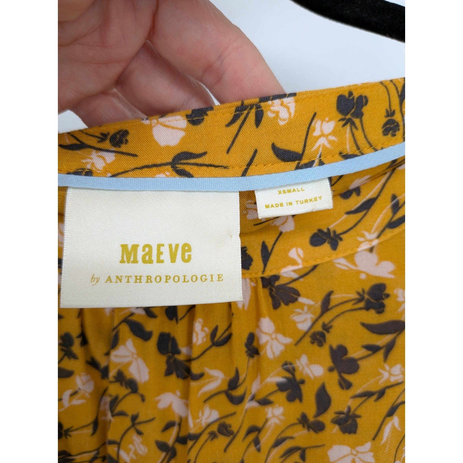 Maeve Peplum Blouse Womens XS Mustard Yellow Floral Long Sleeve Cottagecore