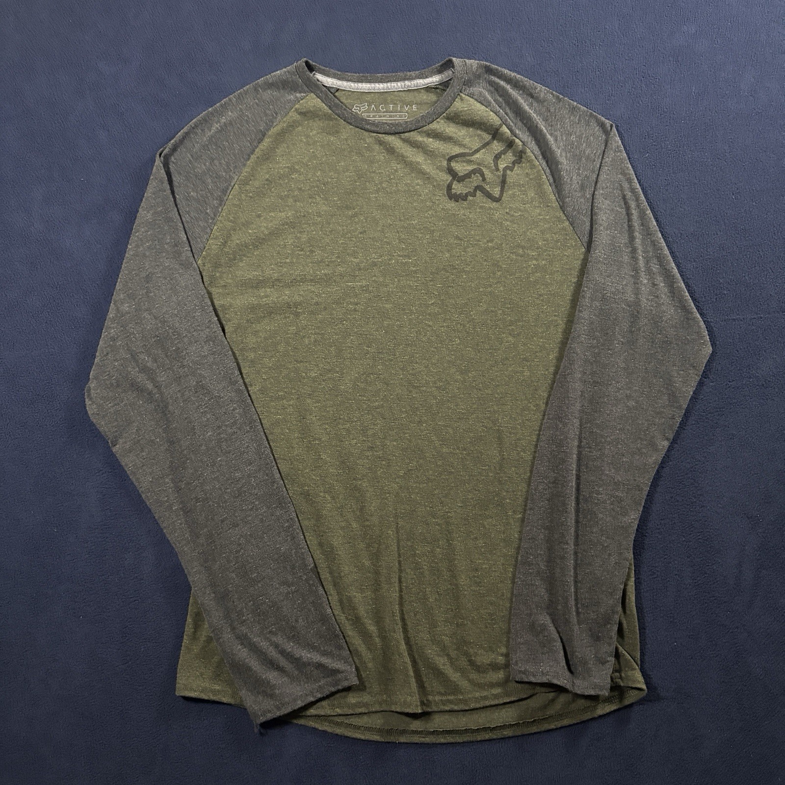 Y2K Fox Racing Active Training Long Sleeve Shirt Mens L Olive Green Raglan Tech