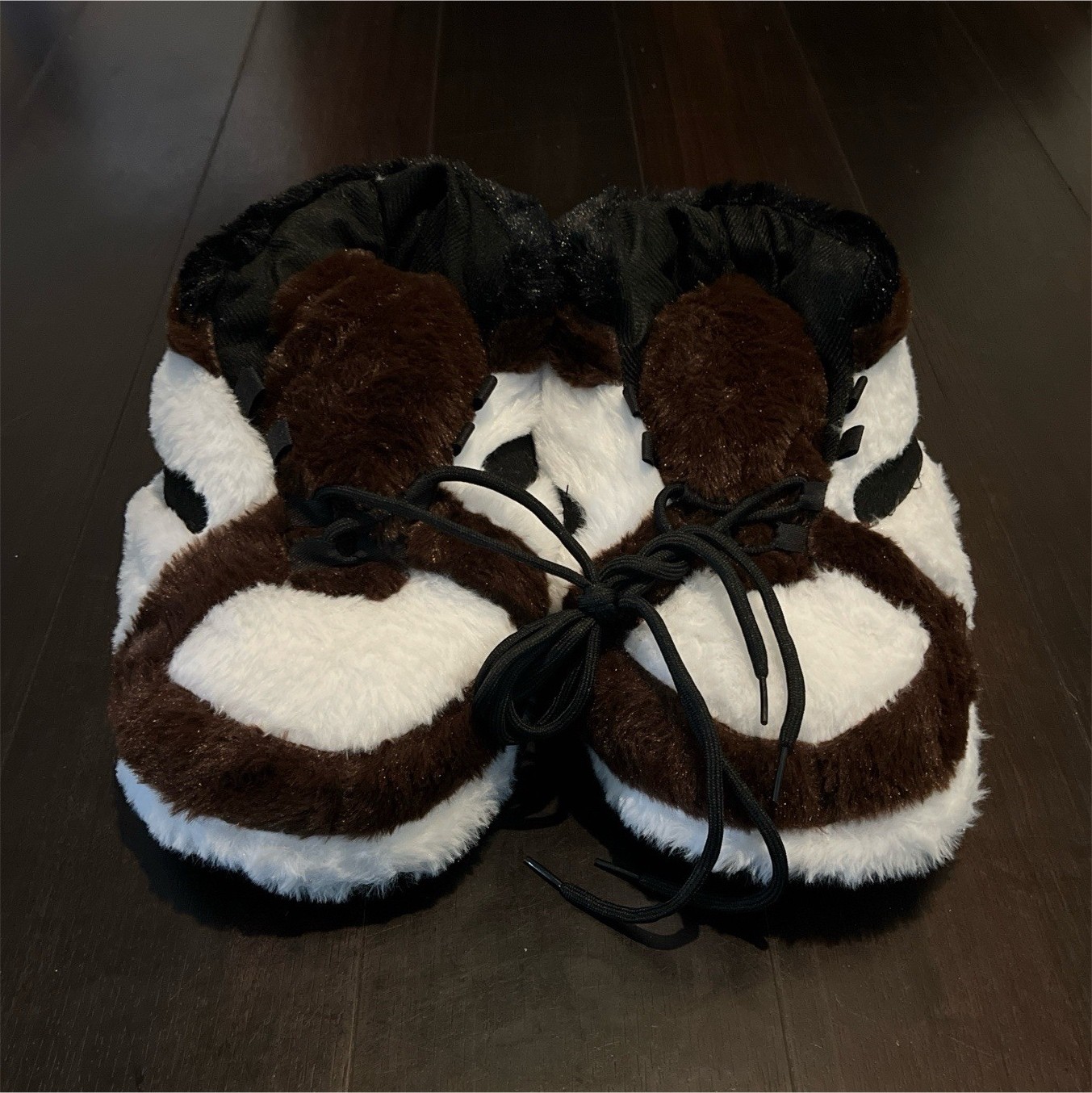Men’s Colorblock Bootie Slippers Faux Fur Lace Up Comfort Winter EU 39-46