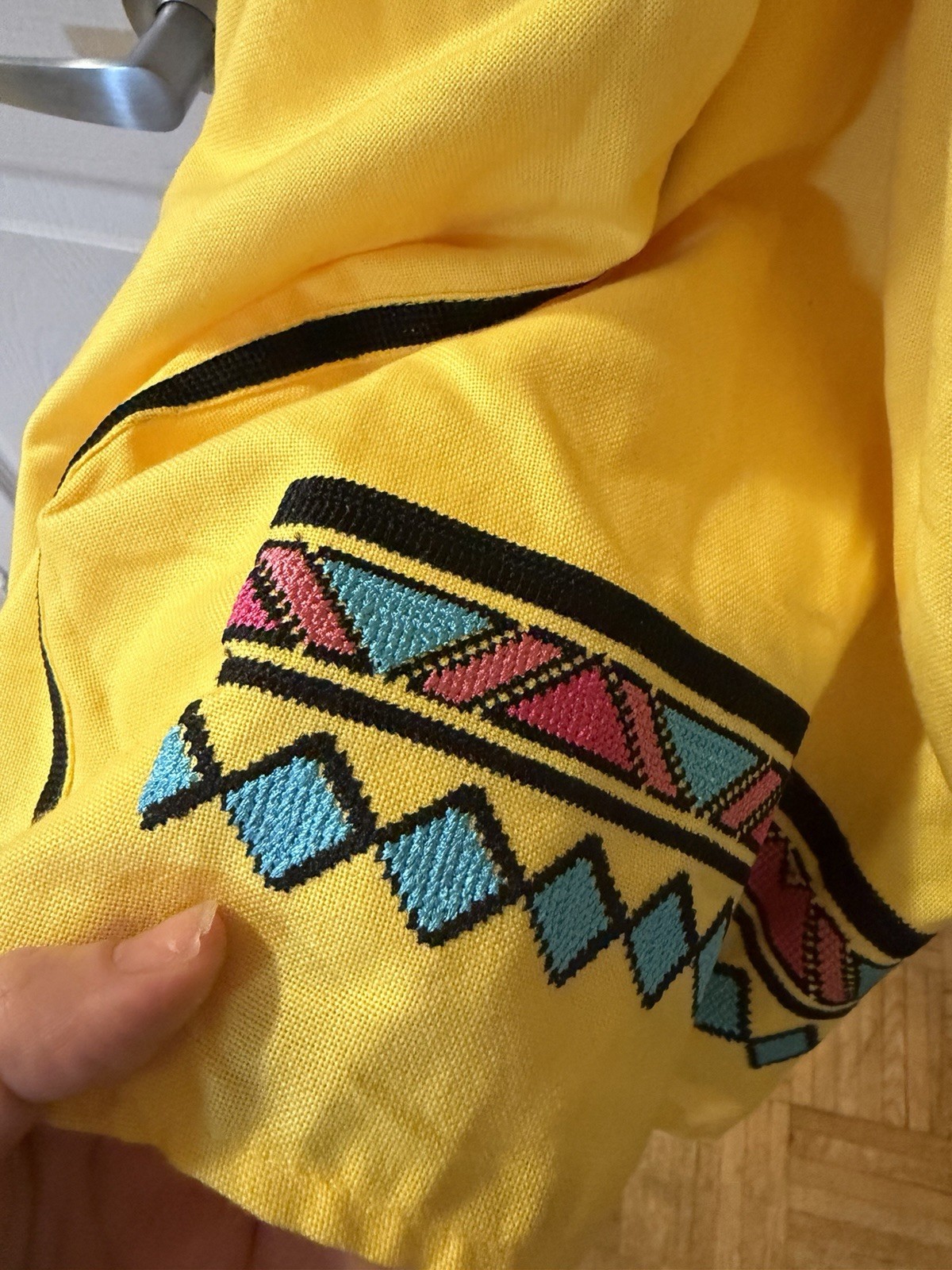 Yellow Embroidered Boho Tunic Dress with Pink & Teal Tassels