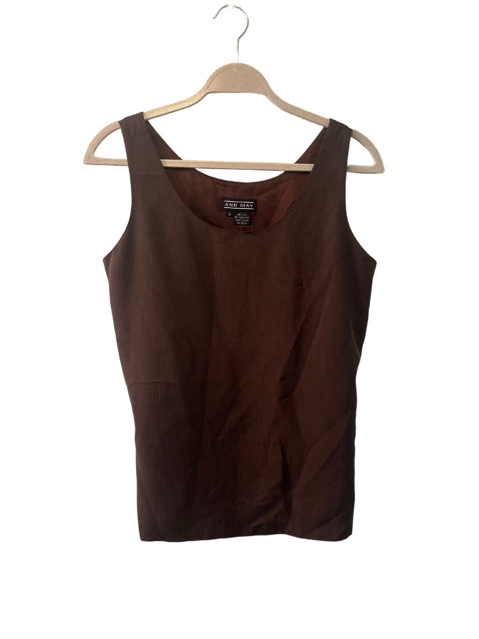 Ann May Brown Ribbed Silk Solid Scoop Neck Sleeveless Tank Top S