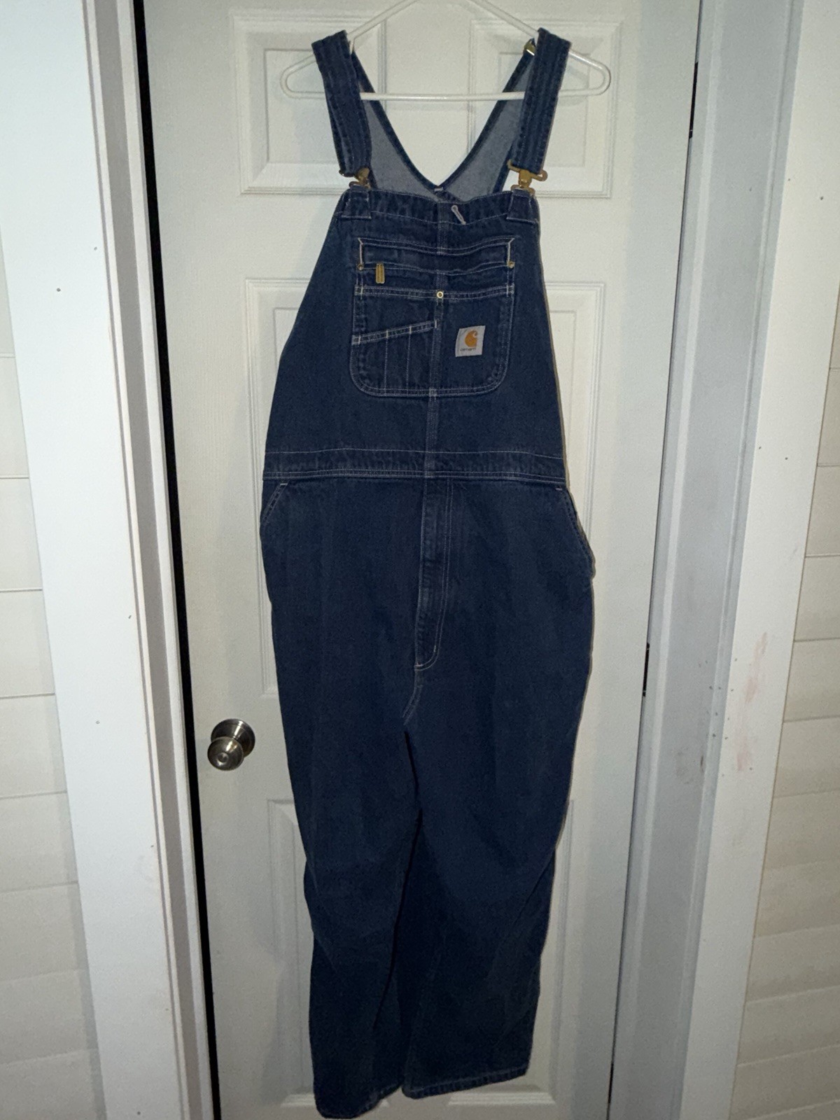 Carhartt Blue Denim Bib Overalls Loose Fit Men’s Construction OR4672-M