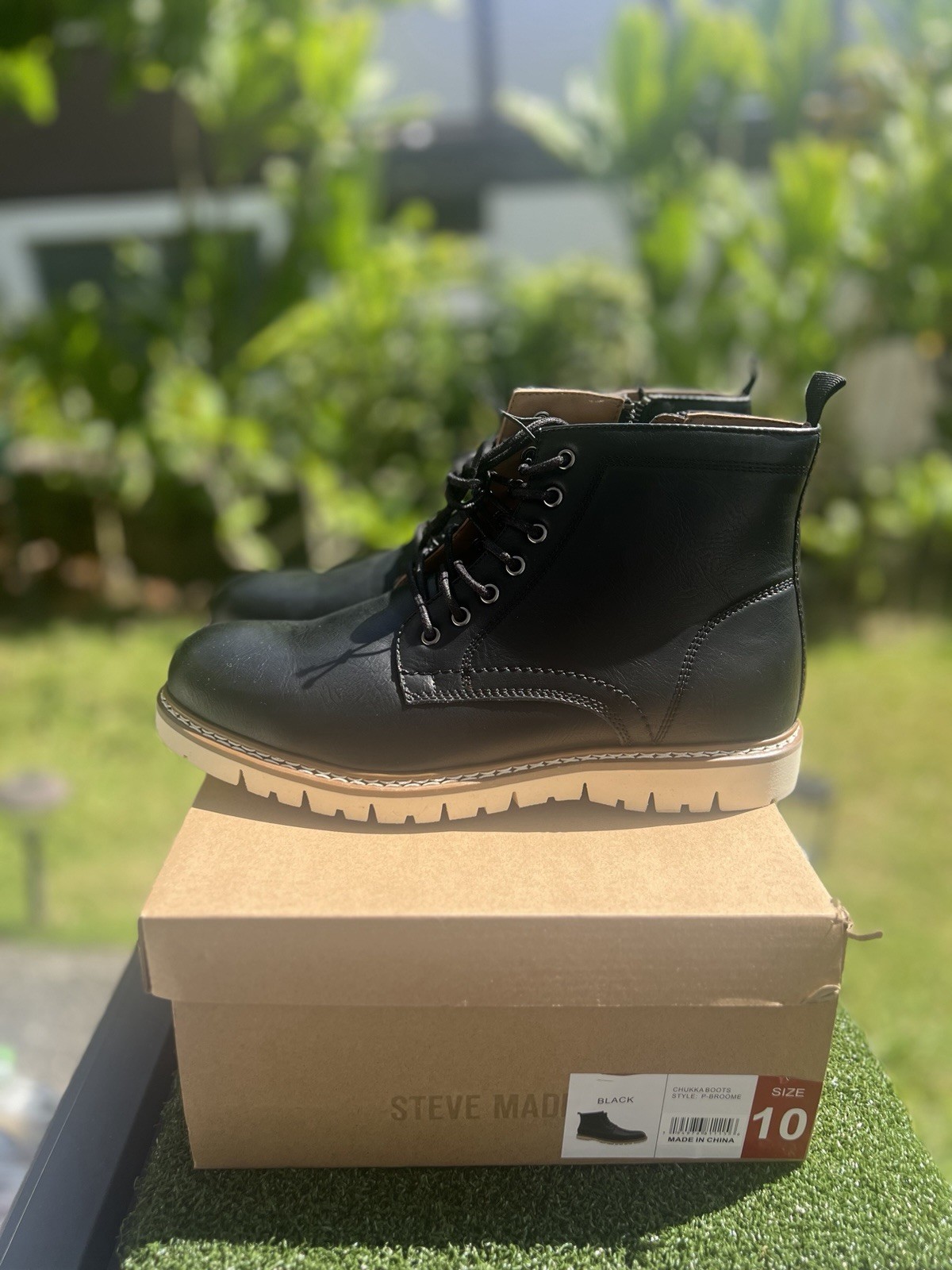 Steve Madden Men’s Black Leather Chukka Ankle Boots Lace-Up Round Toe Size 10