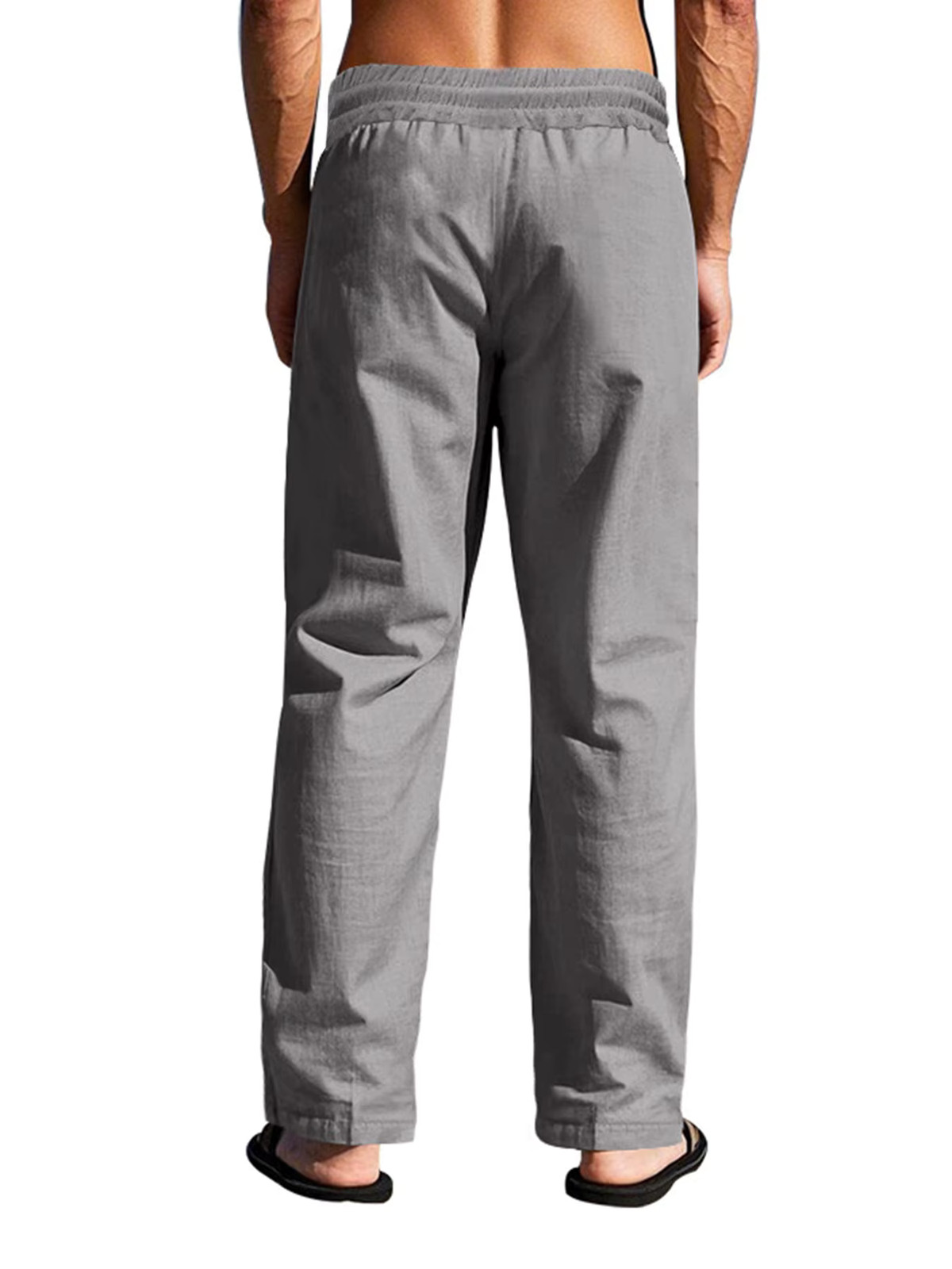 Men’s Casual Elastic Waist Summer Solid Beach Pants Straight Trousers Gift