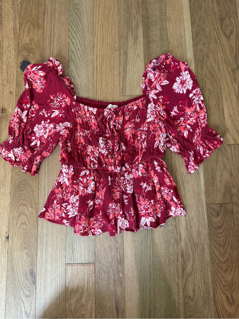 ❤️ Playa Lucia Smocked Square Neck Floral Puff Sleeve Top ❤️ Size Medium