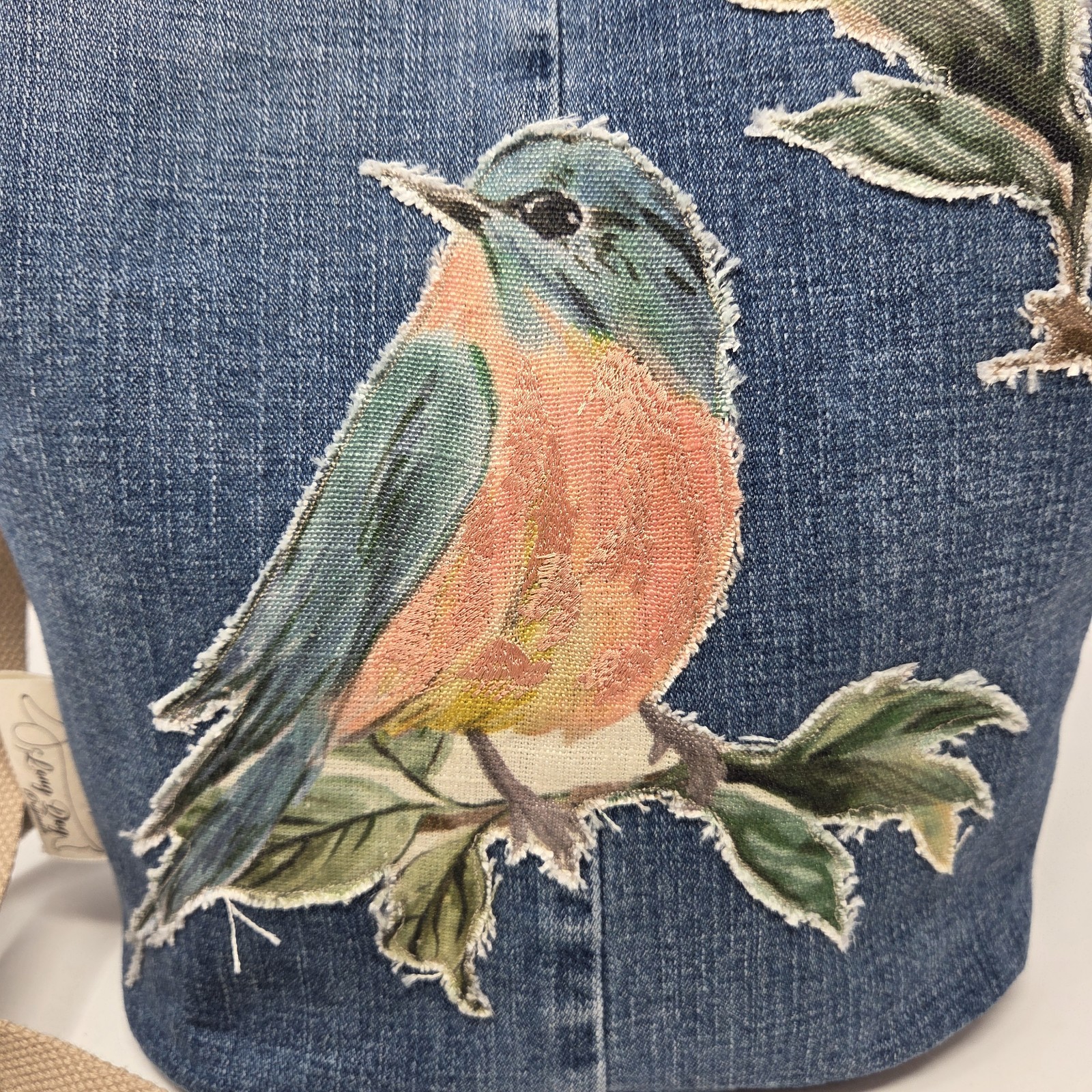 Handcrafted Upcycled Denim Bird Wildlife Tote HandBag Purse Adjustable Crossbody