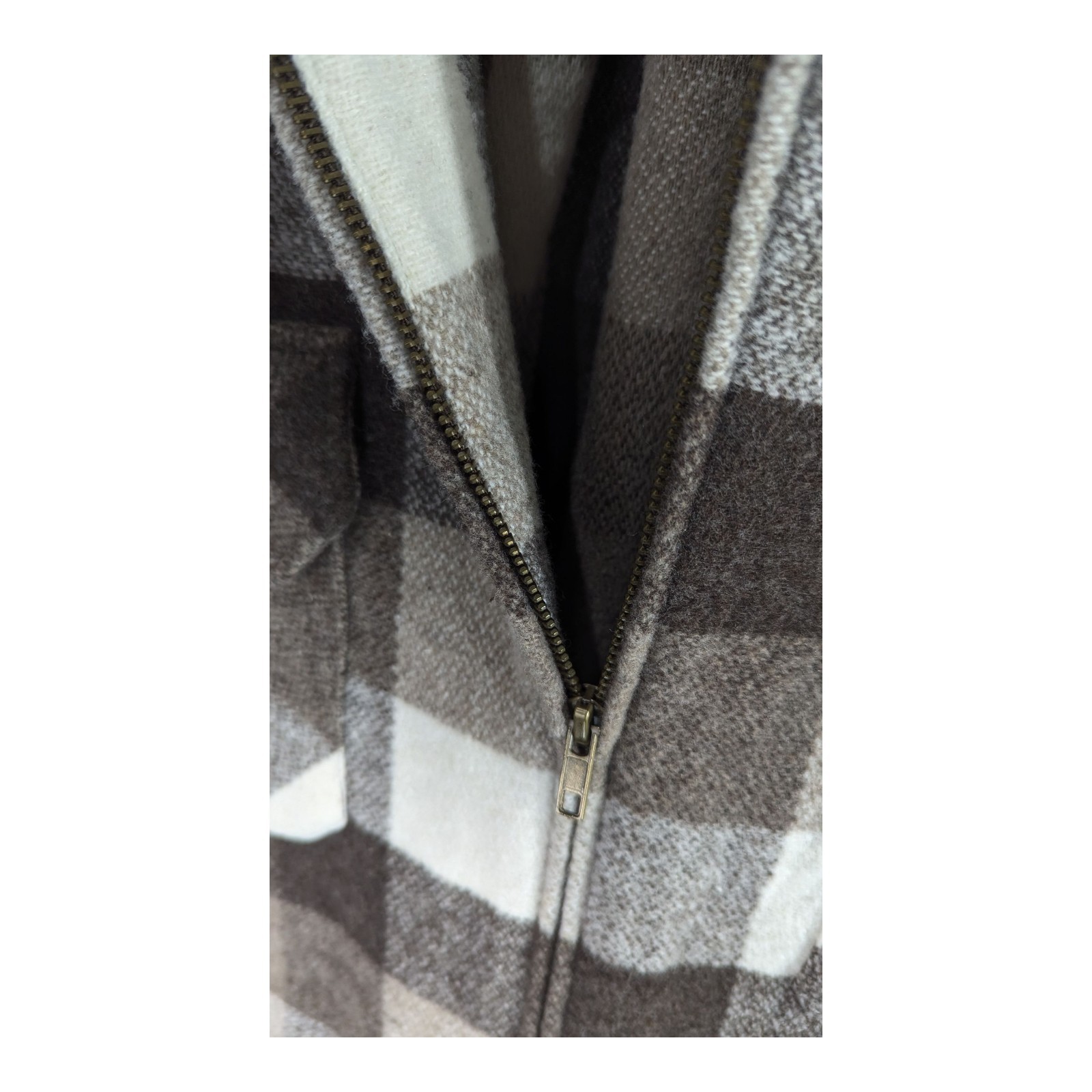 Wah Maker Wool Blend Western Jacket Plaid Coat Sz XL Brown Beige Made USA Zip
