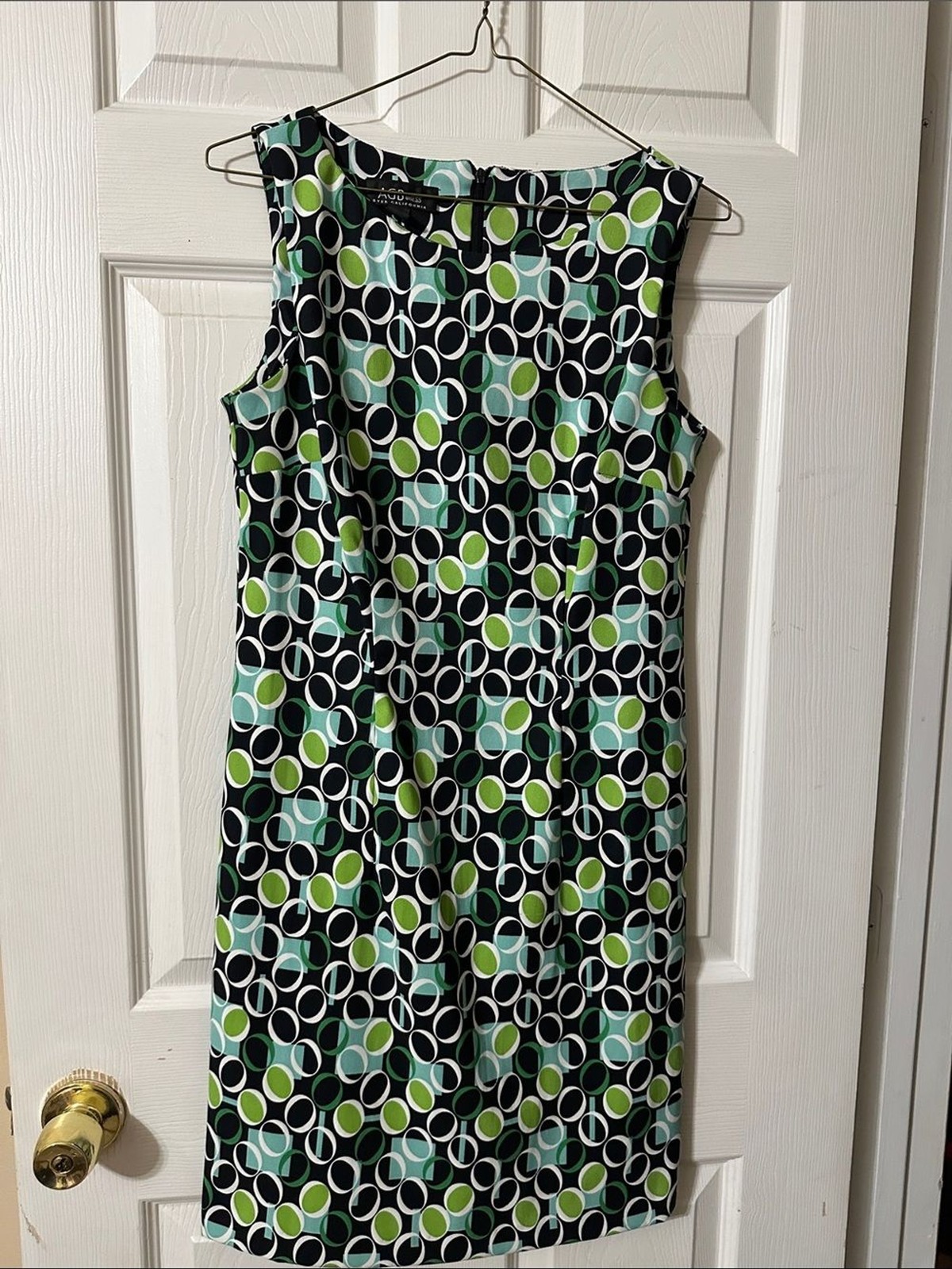 AGB Sleeveless Midi Dress in Black, White, Green & Teal Geo Circles