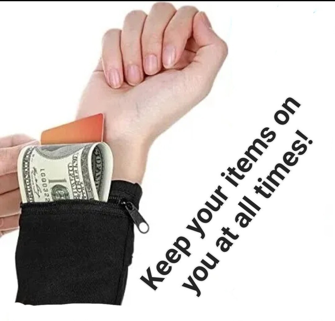 Wrist Wallet Running Money Holder Sports Band Black Athletic Cash Concealer S-1