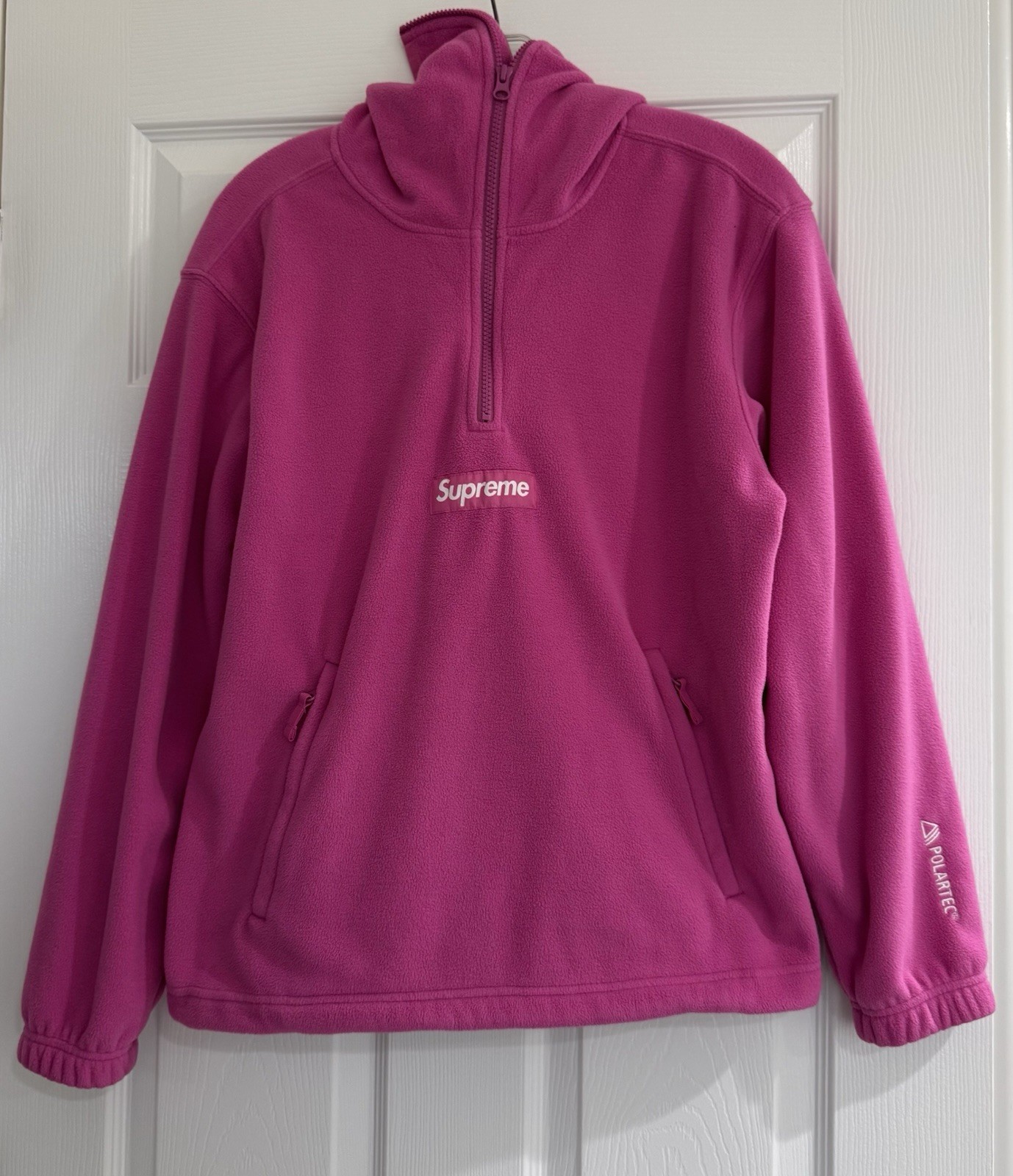 Supreme Polartec Face Mask 1/2 Zip Hooded Sweatshirt Pink Size S WORN TWICE