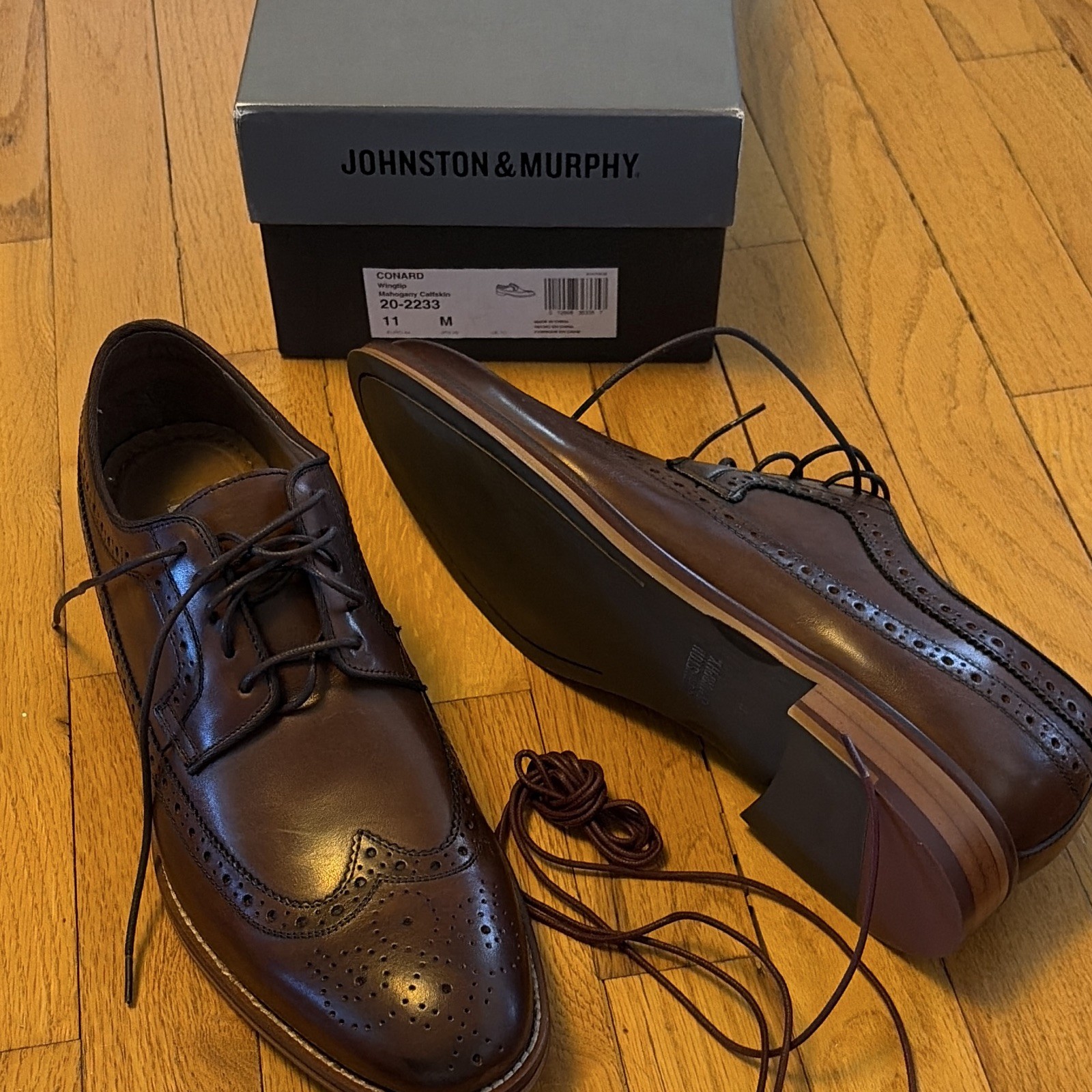 Johnston & Murphy Conard Men’s Brown Leather Wingtip Brogue Oxford 11 M