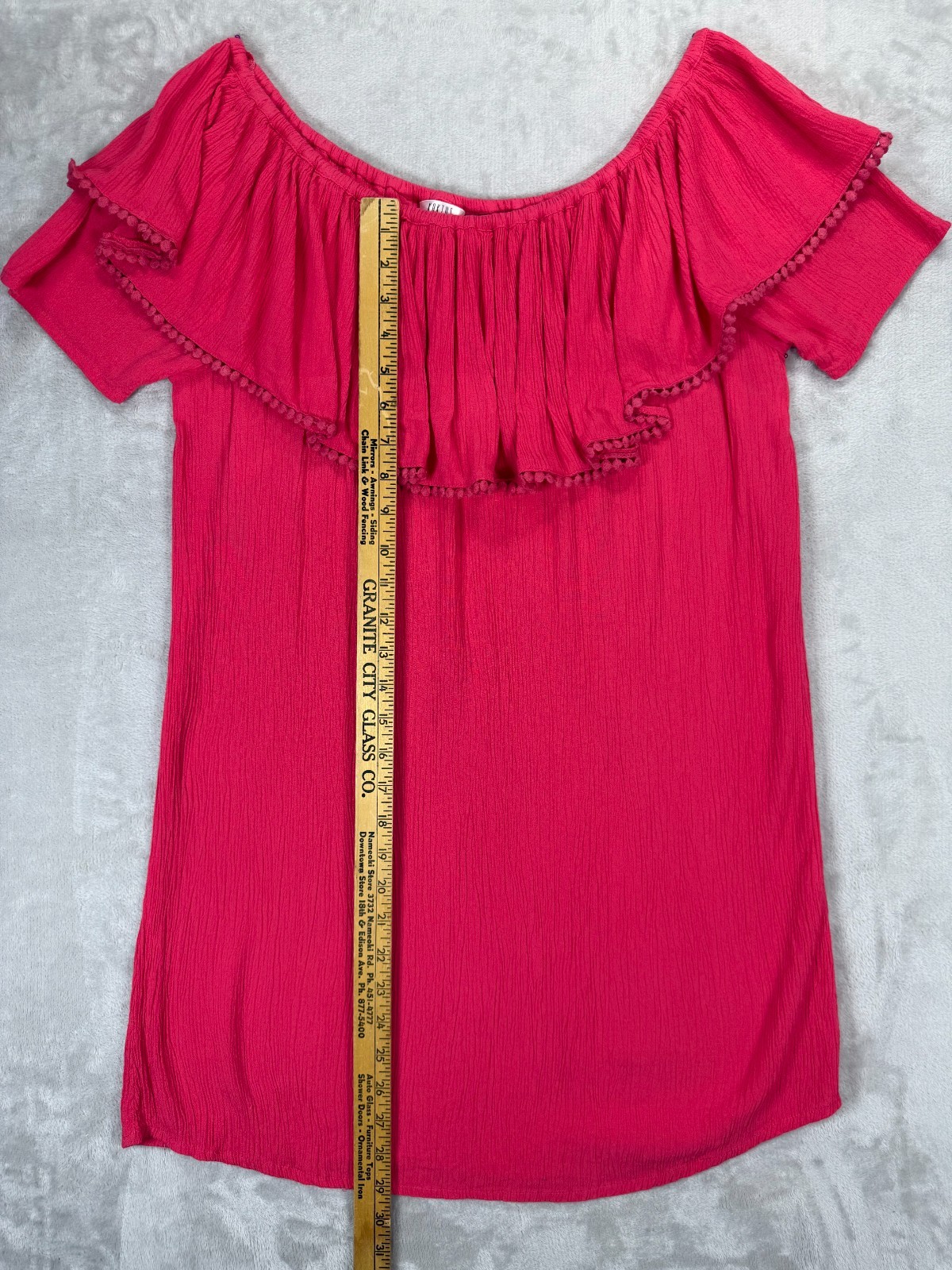 Kaktus L Hot Pink Off Shoulder Mini Dress Boho Peasant Ruffle Gauze Vacation