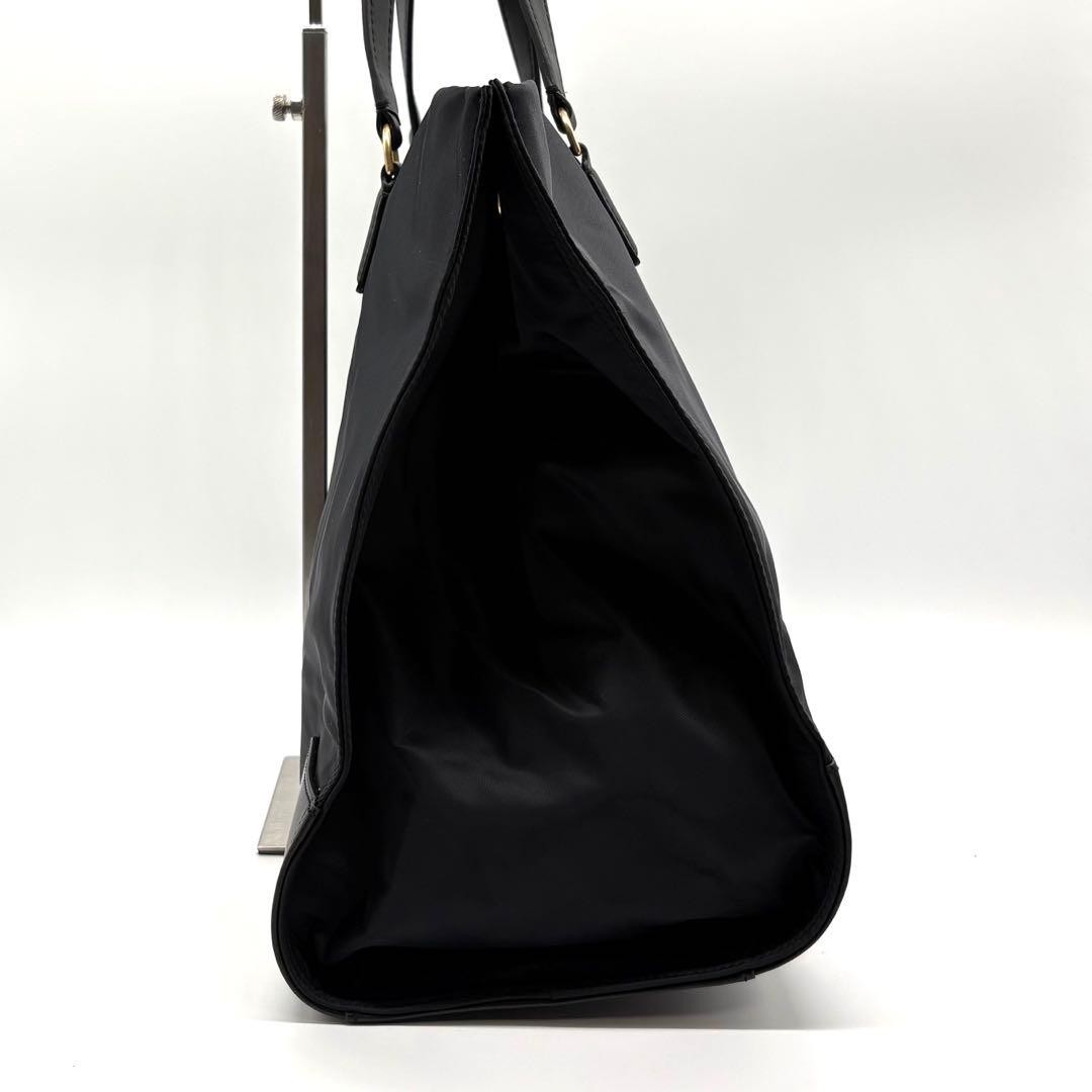 Tory Burch Ella Nylon Tote Bag Leather Shoulder A4 Compatible Black Commuting Sc