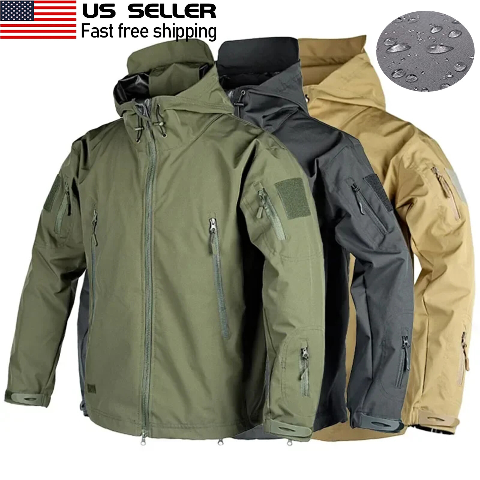 Tactical Jacket Mens Waterproof Military Coat Soft Shell Work Windbreaker Jacket