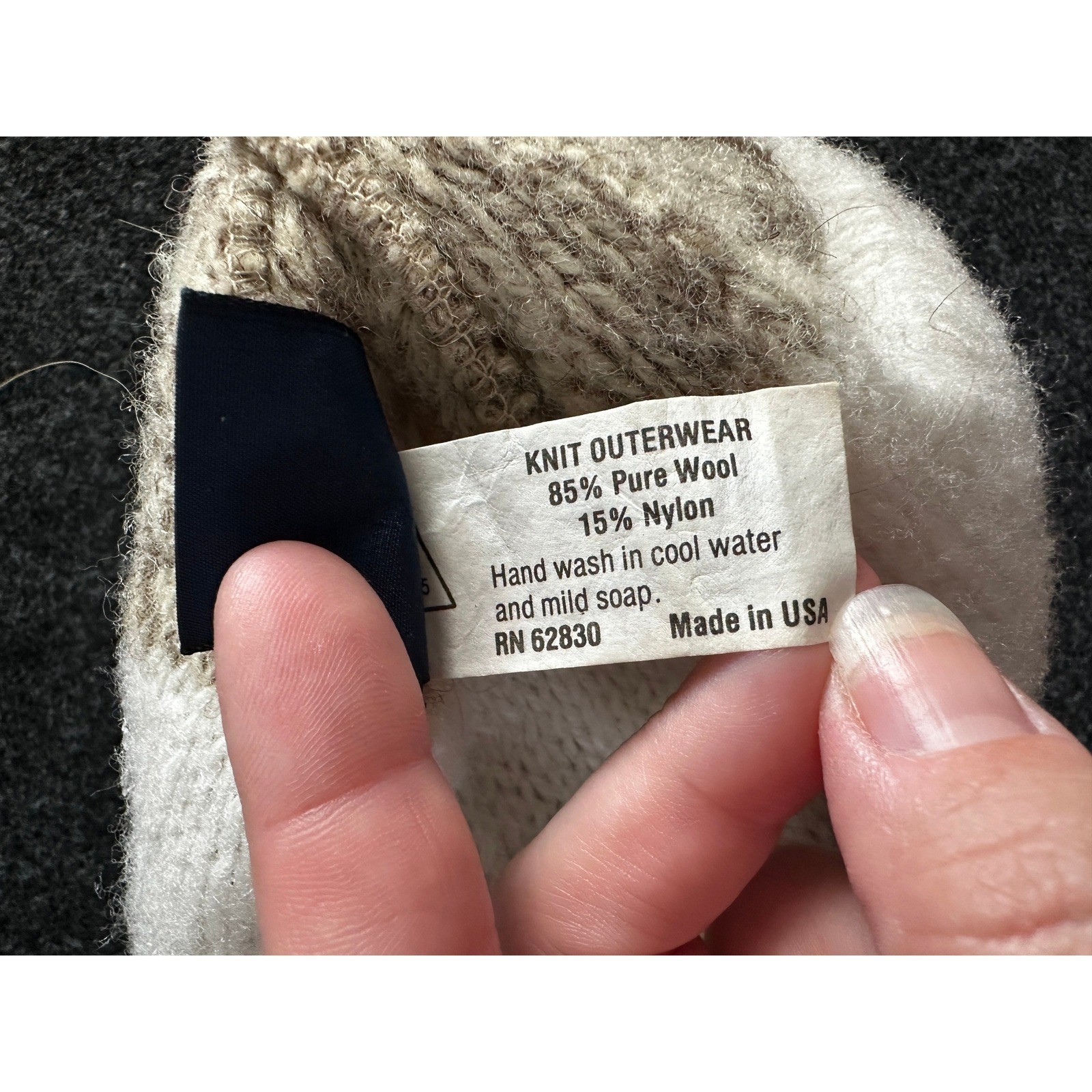 Lands End Wool Blend Knit Beanie Hat Made in USA Tan Beige Cuffed Watch Cap VTG