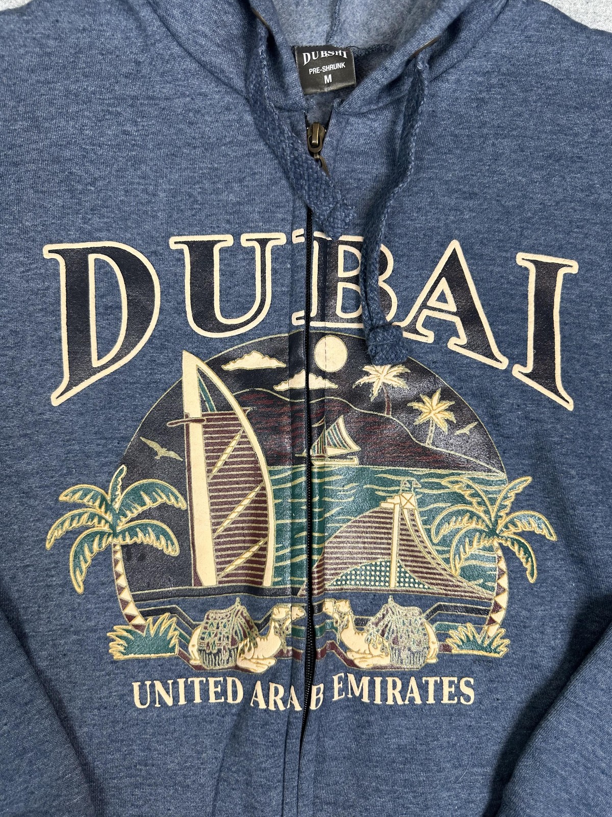 Dubai Hoodie Mens Med Full Zip United Arab Emirates Graphic Dubshi Blue Gray